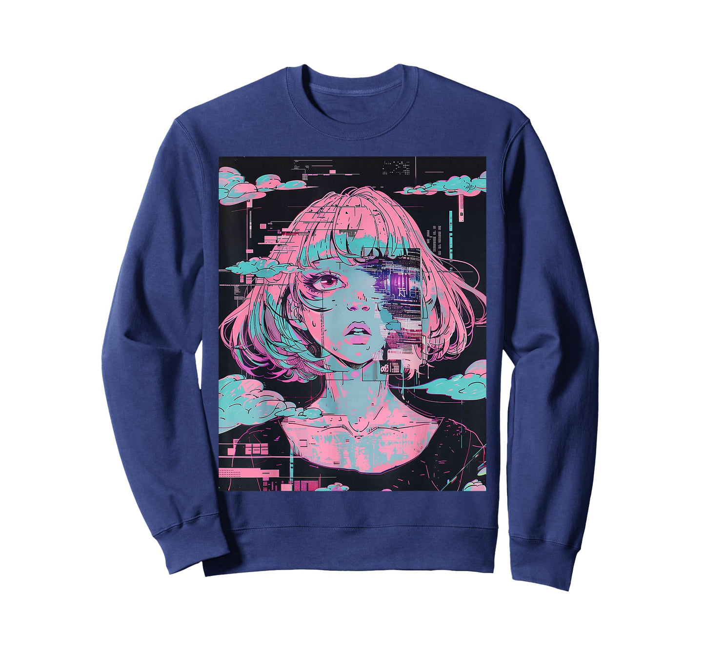 Anime Girl Vaporwave Glitchcore Pastel Goth Distressed T-Shirt