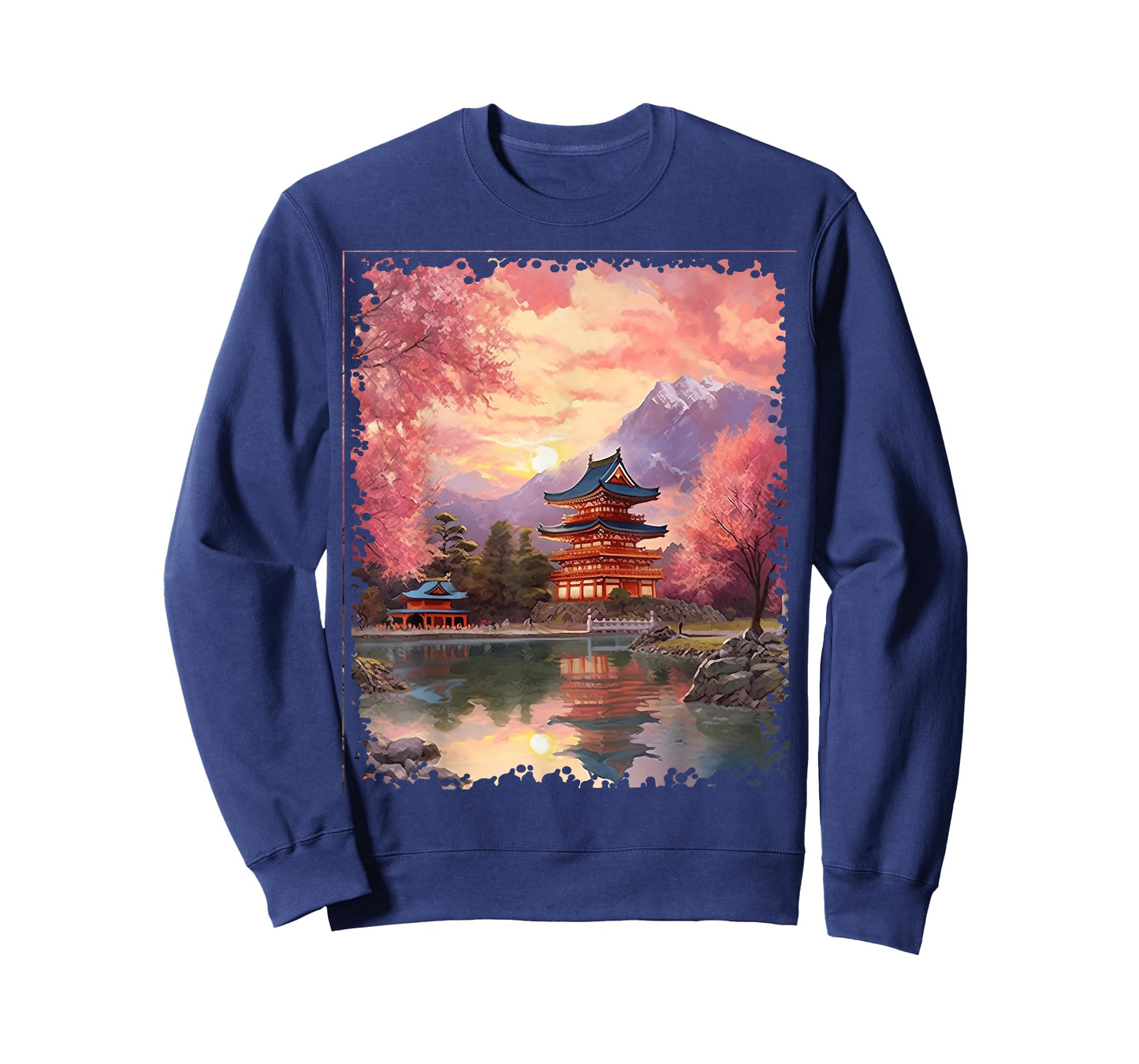 Vintage Japanese Flower Tee Mountain View Landscape Graphic T-Shirt