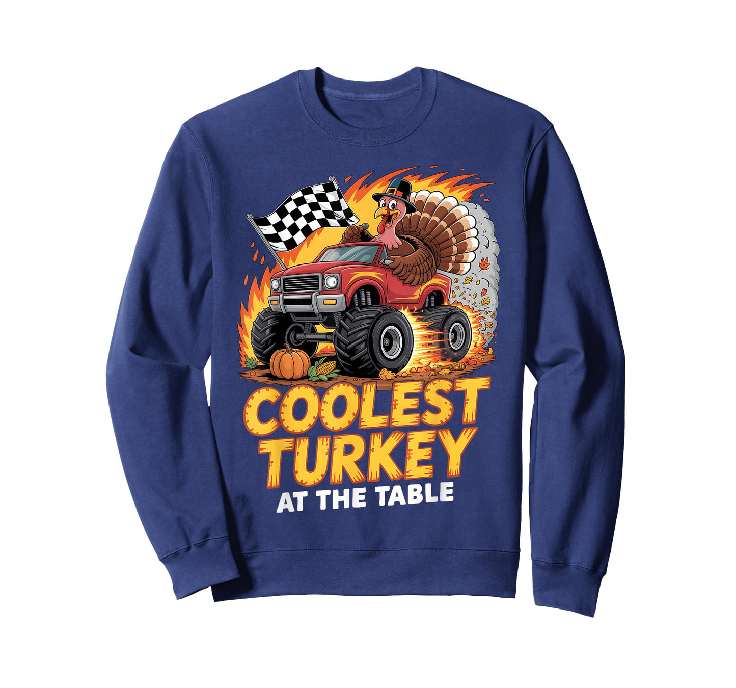 Coolest Turkey at Table Monster Truck Turkey Thanksgiving T-Shirt
