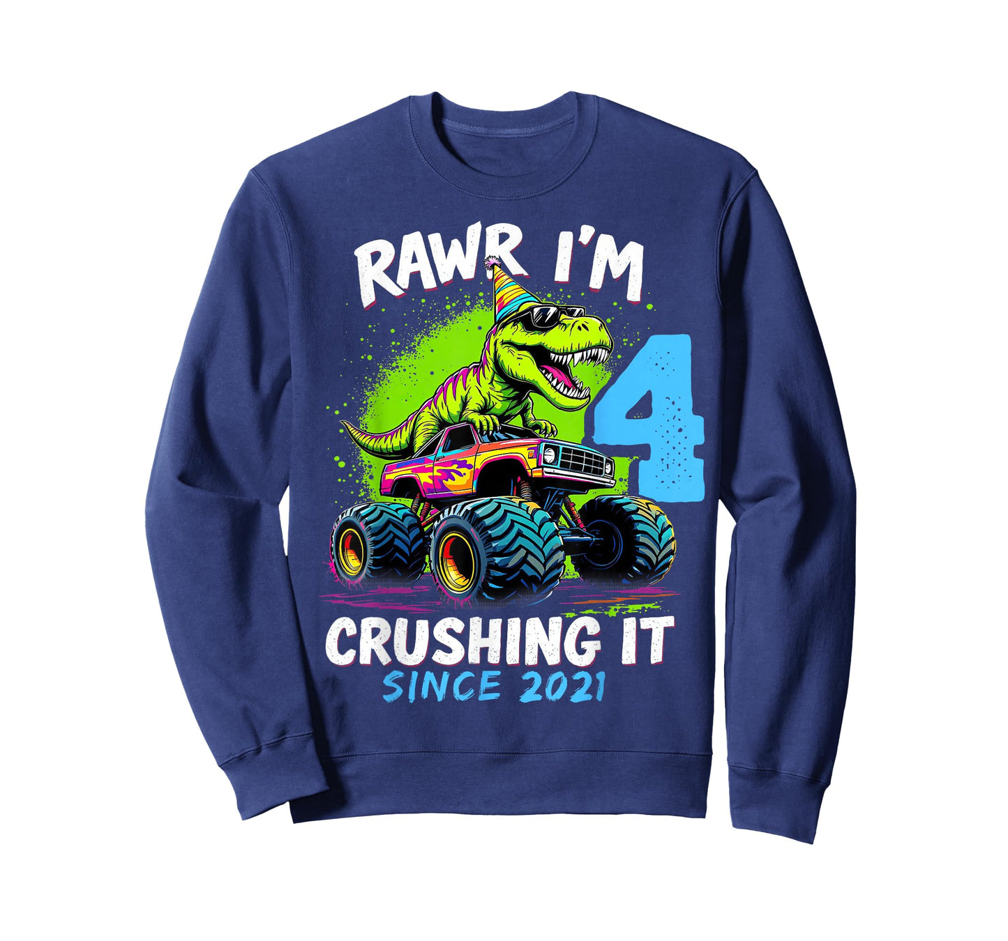 4th Birthday Monster Truck Dinosaur Party Boys Rawr I'm 4 T-Shirt