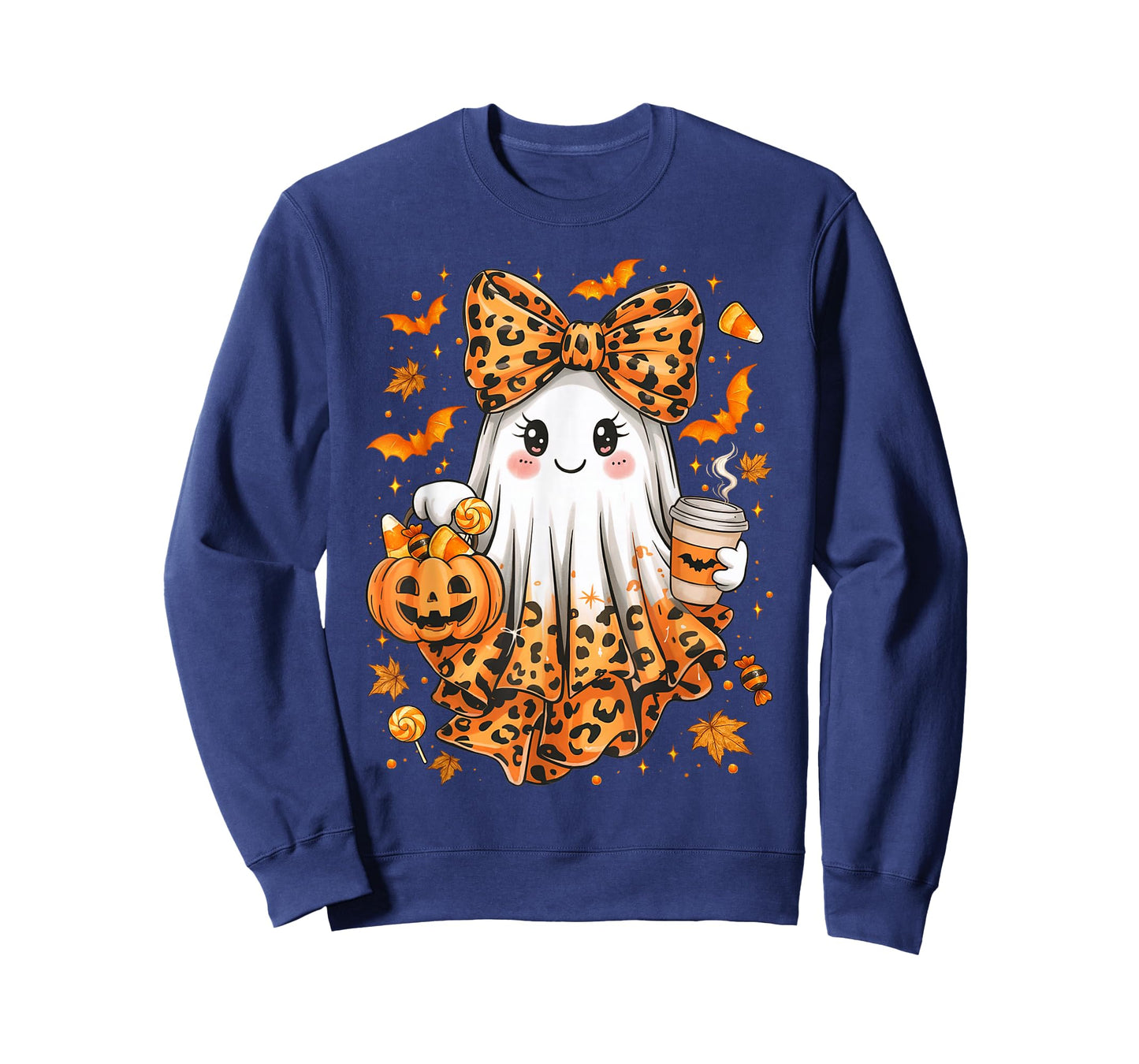 Leopard Ghost Drinking Coffee Halloween Ghost Coffee Women T-Shirt