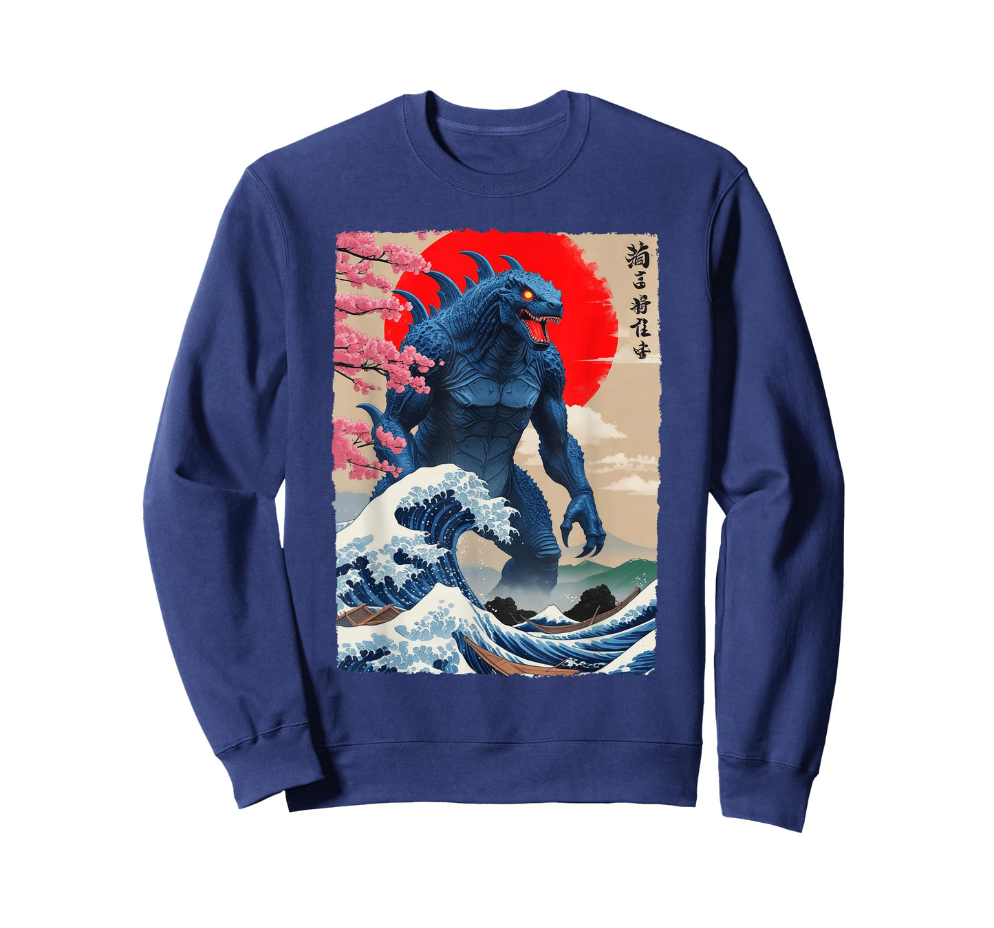 Monster Kaiju Cherry Blossom Japan Great Wave Off Kanagawa T-Shirt