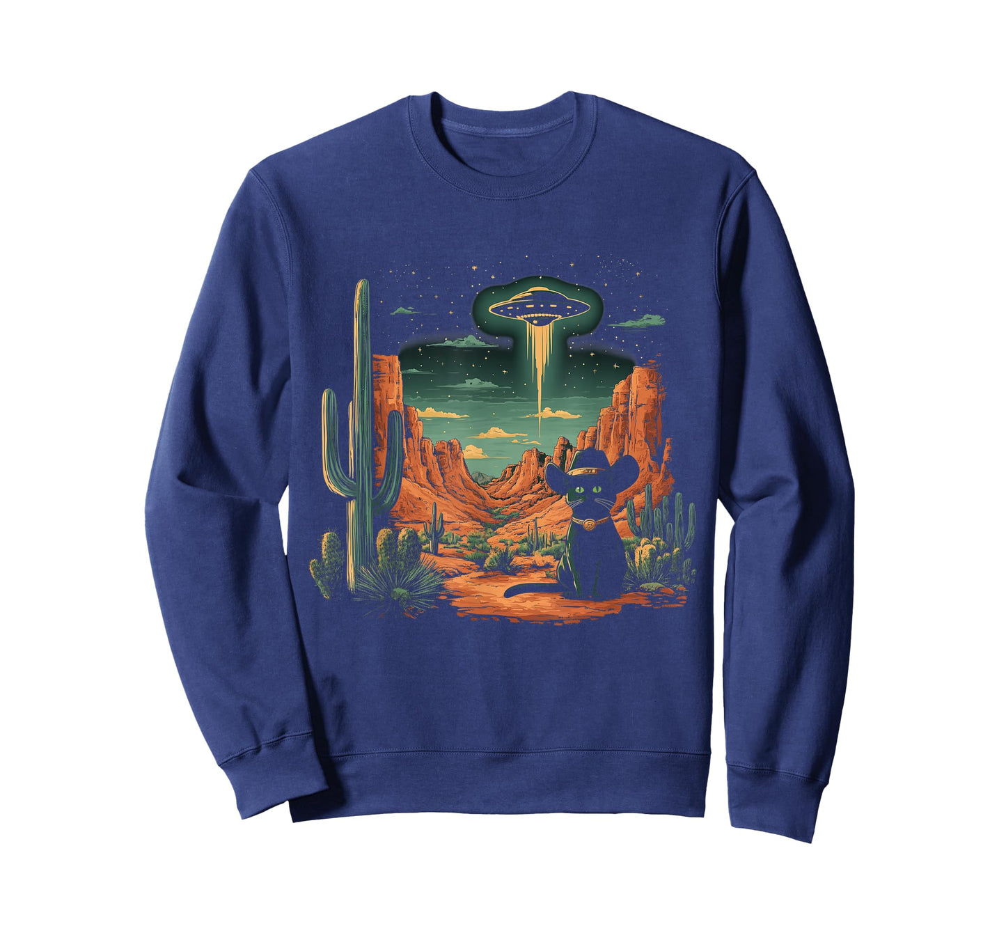 Black Cat Cowboy Hat Western UFO Alien Funny T-Shirt