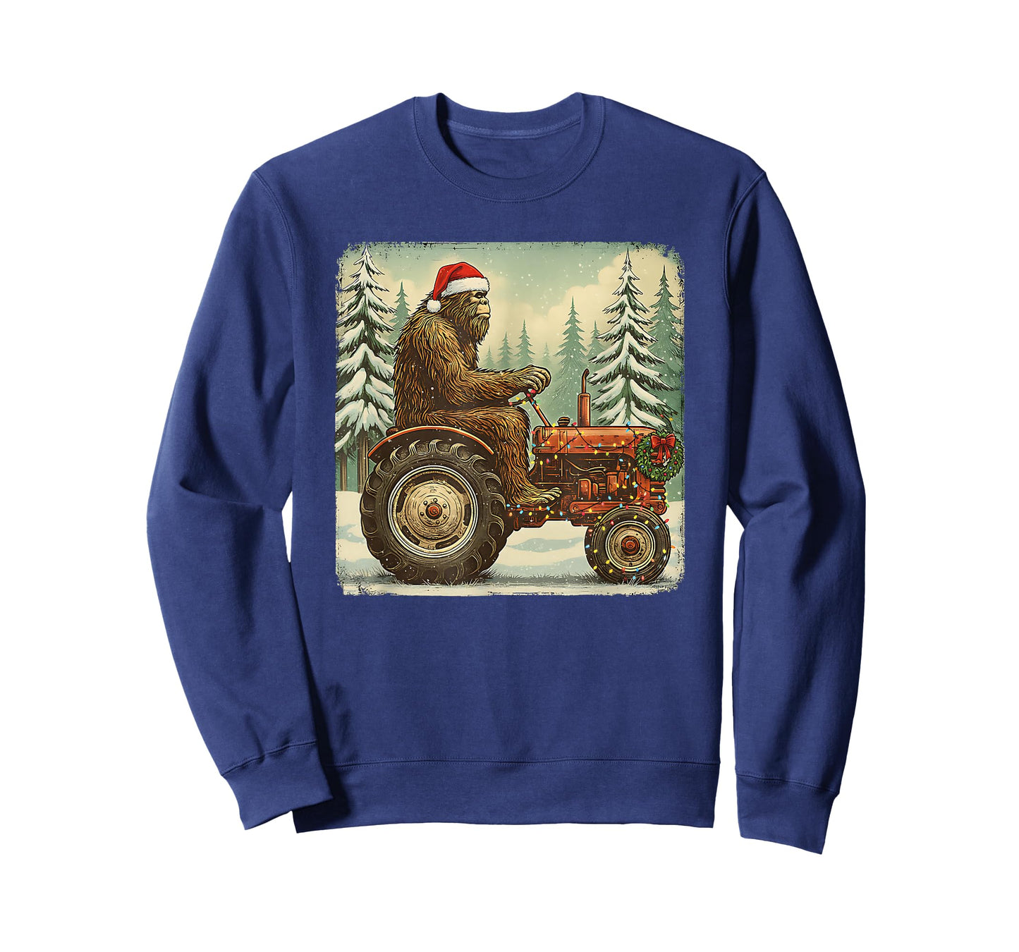 Tractor Christmas Bigfoot Sasquatch Santa Hat Farmer T-Shirt