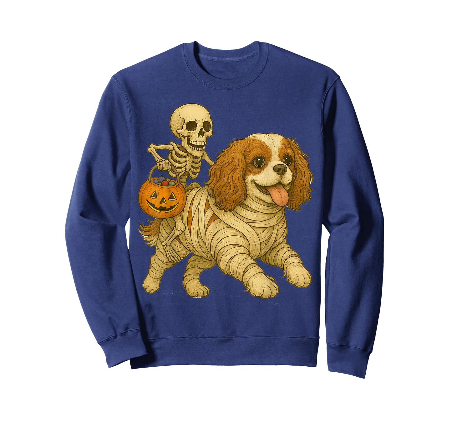 Skeleton Riding Mummy Cavalier King Charles Spaniel Dog T-Shirt