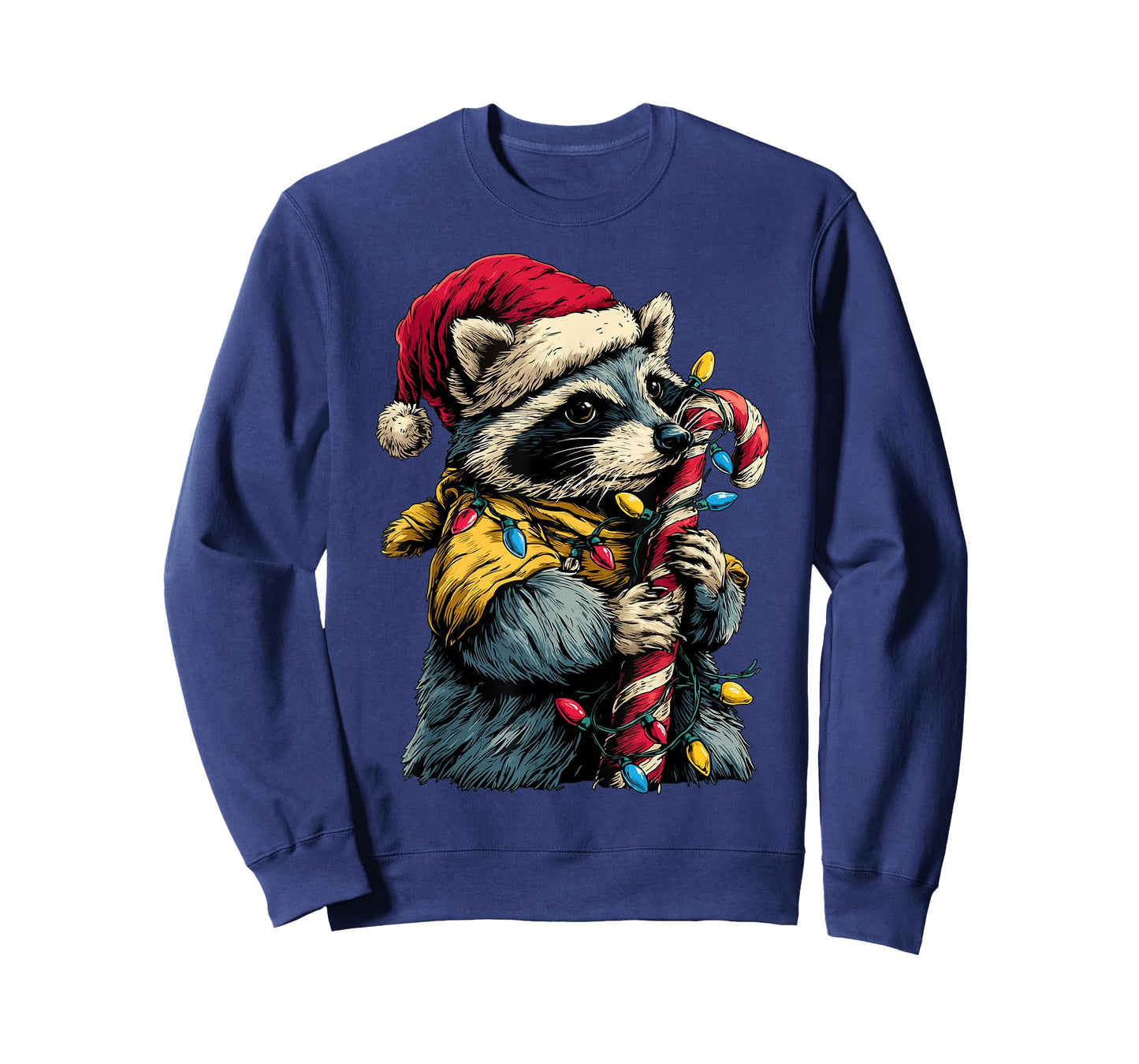 Cute Raccoon with Candy and Christmas Lights Festive Animal T-Shirt