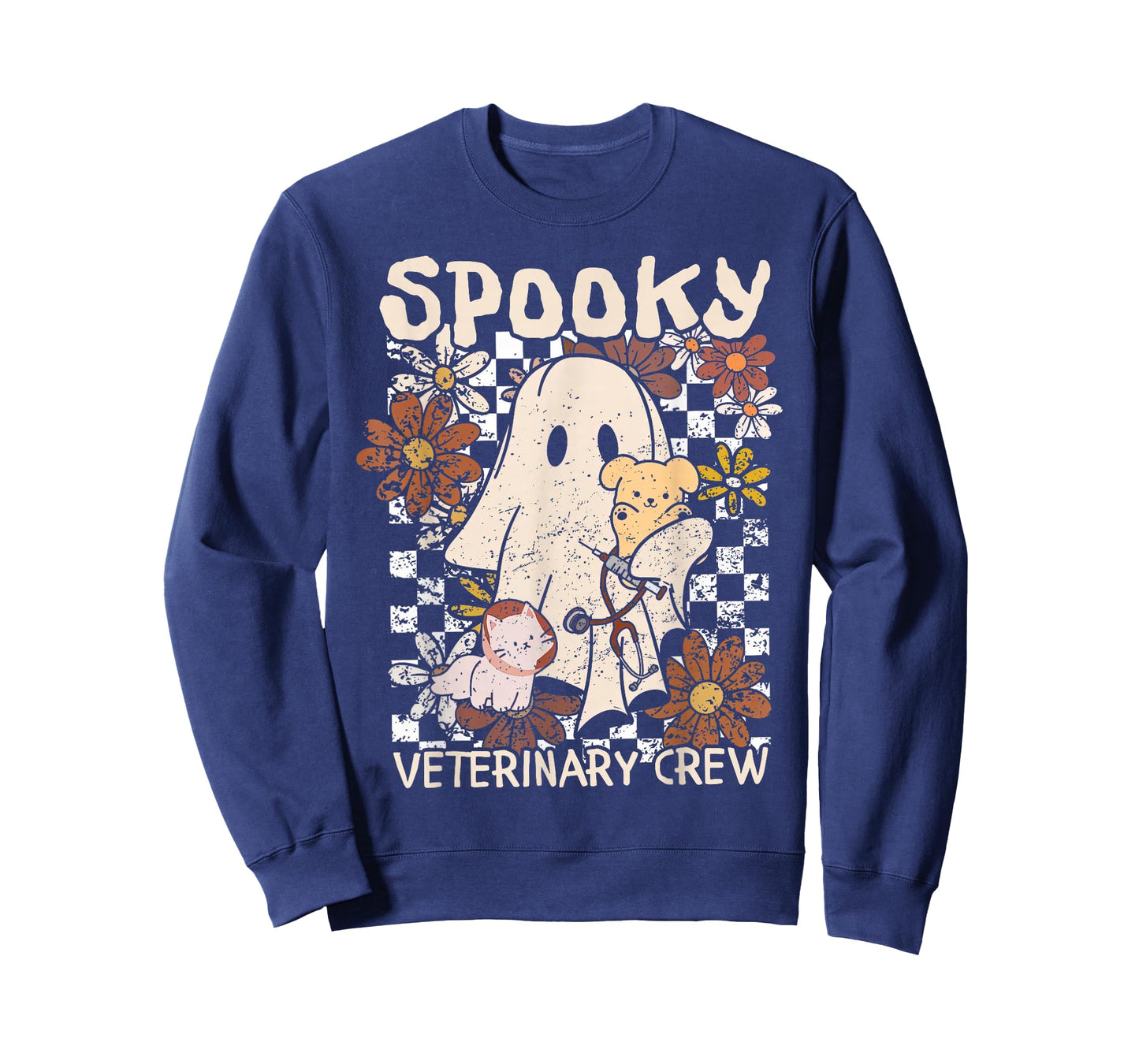 Spooky Ghost Holding Dog Cat Veterinarian Halloween Vet Tech T-Shirt