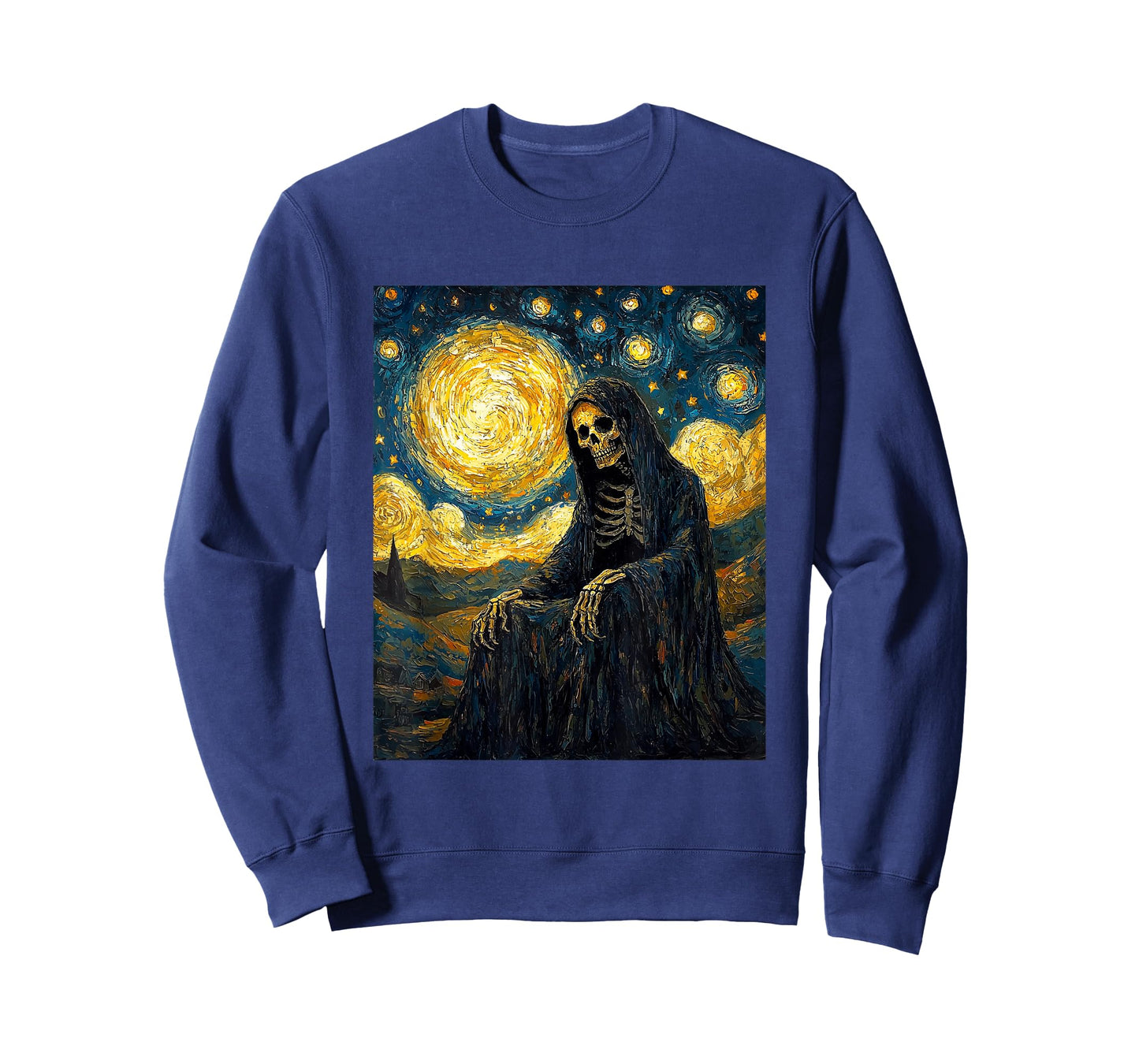 Ghost Skeleton Halloween - Van Gogh Style - Starry Night T-Shirt