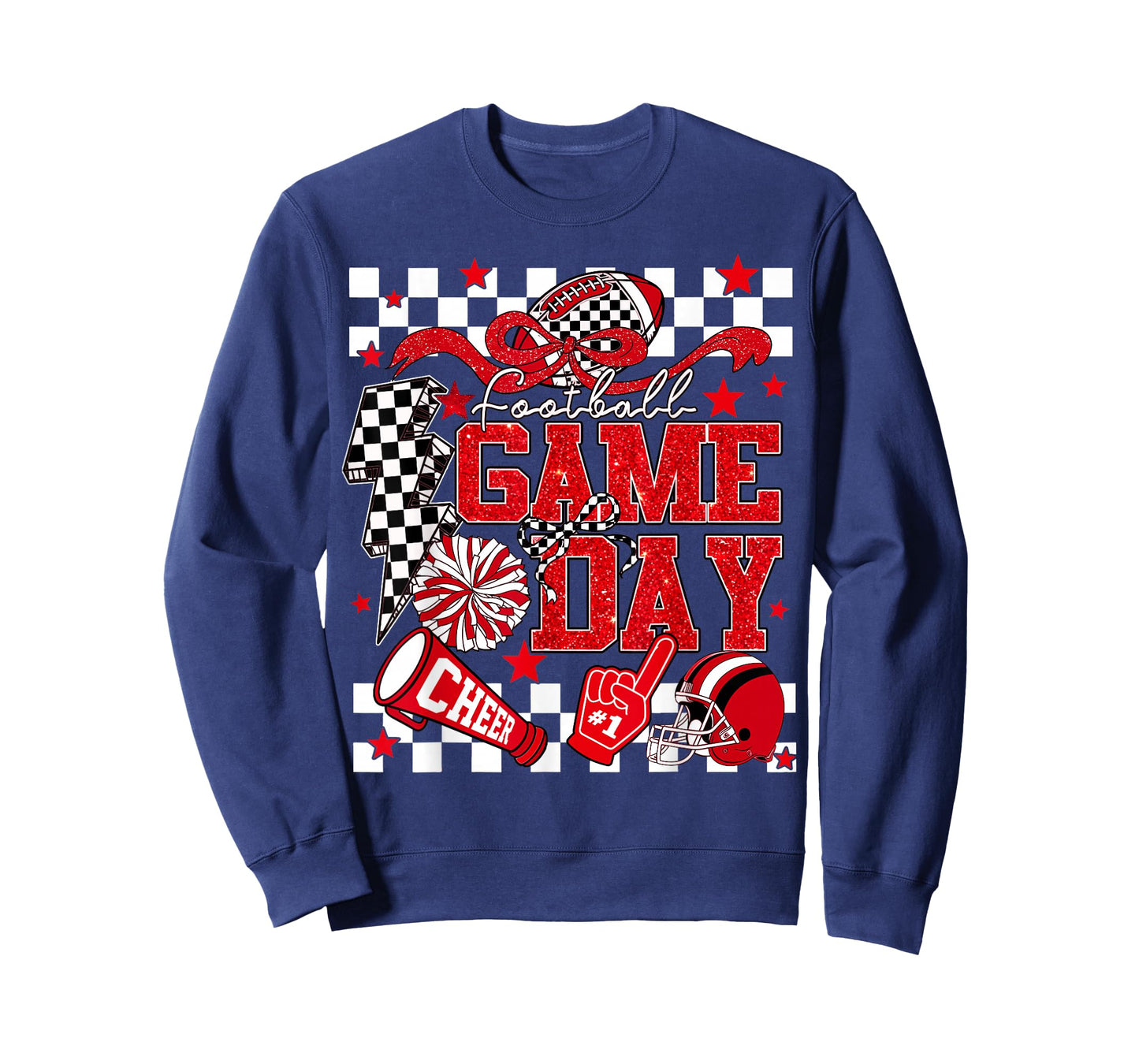 Game Day Football Red Black Touchdown Dad Mom Girls Go Cheer T-Shirt