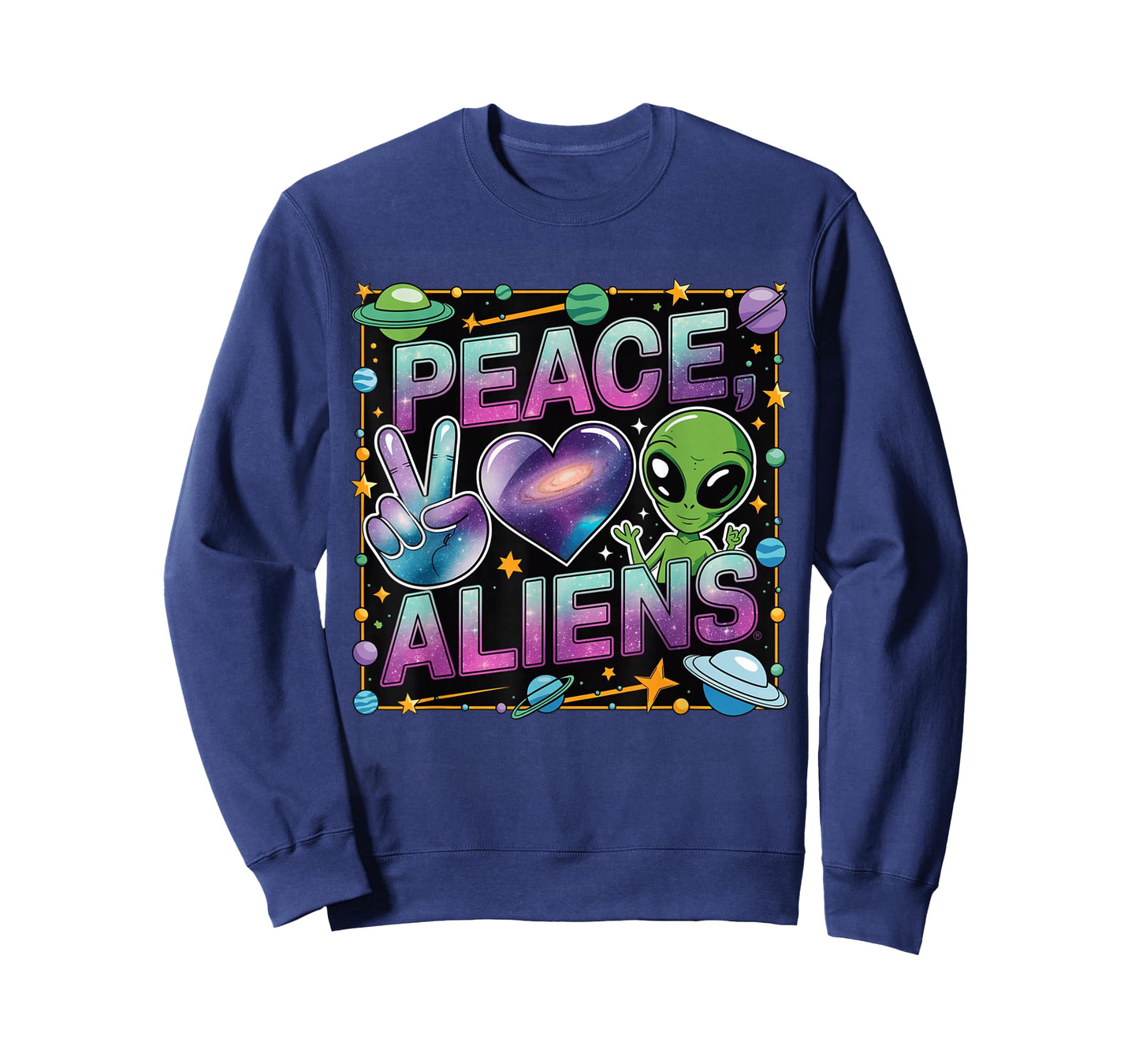 Peace Love Aliens Cool Funny Retro Vintage UFO UAP Alien T-Shirt