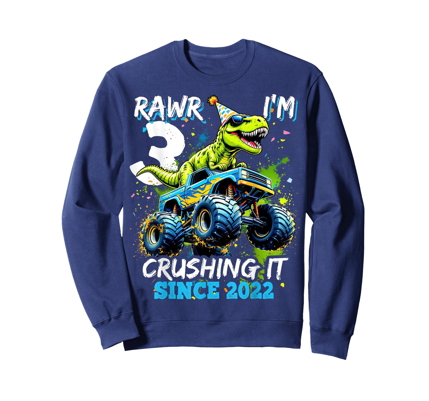 3rd Birthday Monster Truck Dinosaur Party Boys Rawr I'm 3 T-Shirt