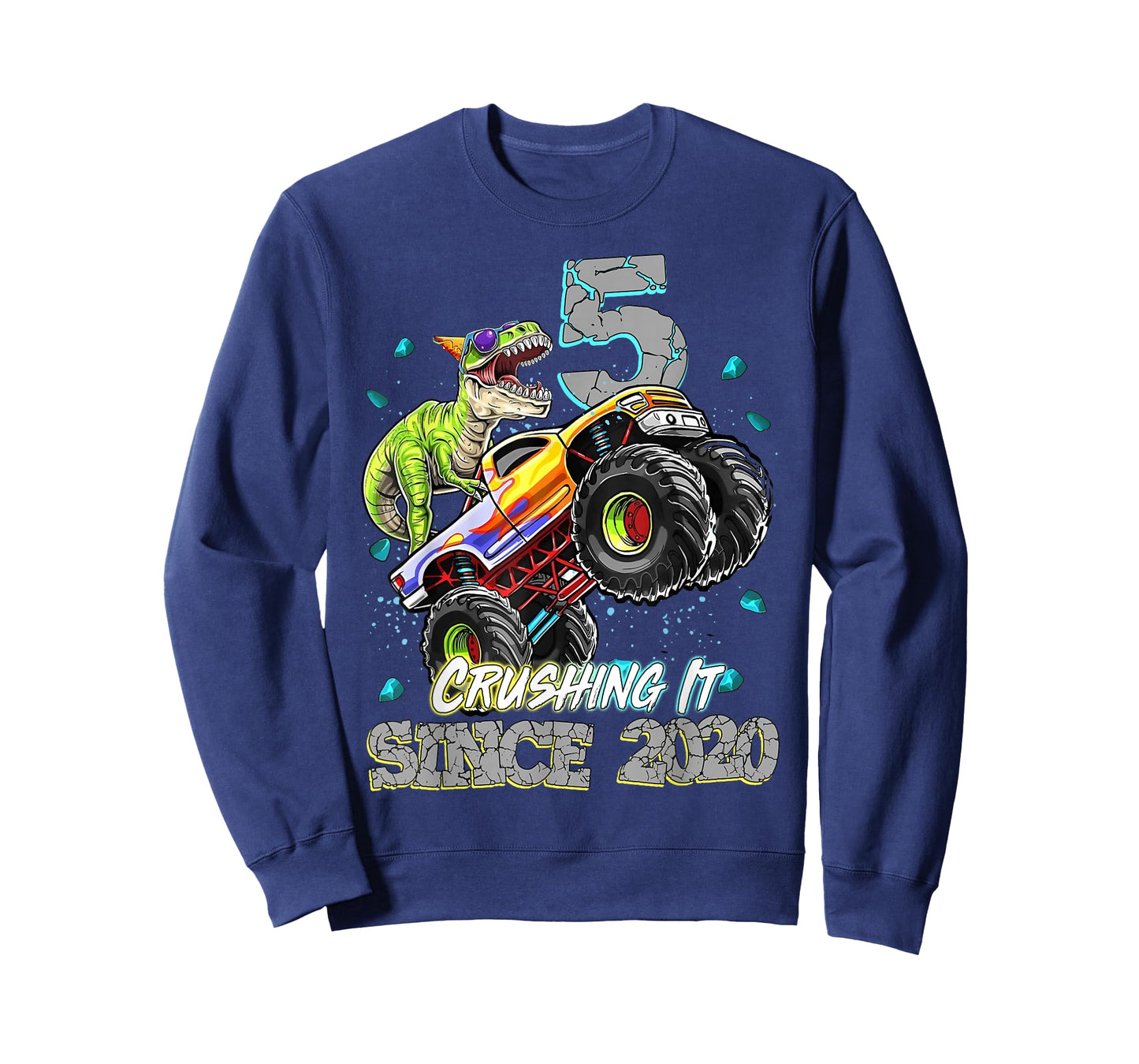 5th Birthday Since 2020 Monster Truck Dinosaur Birthday Boy T-Shirt
