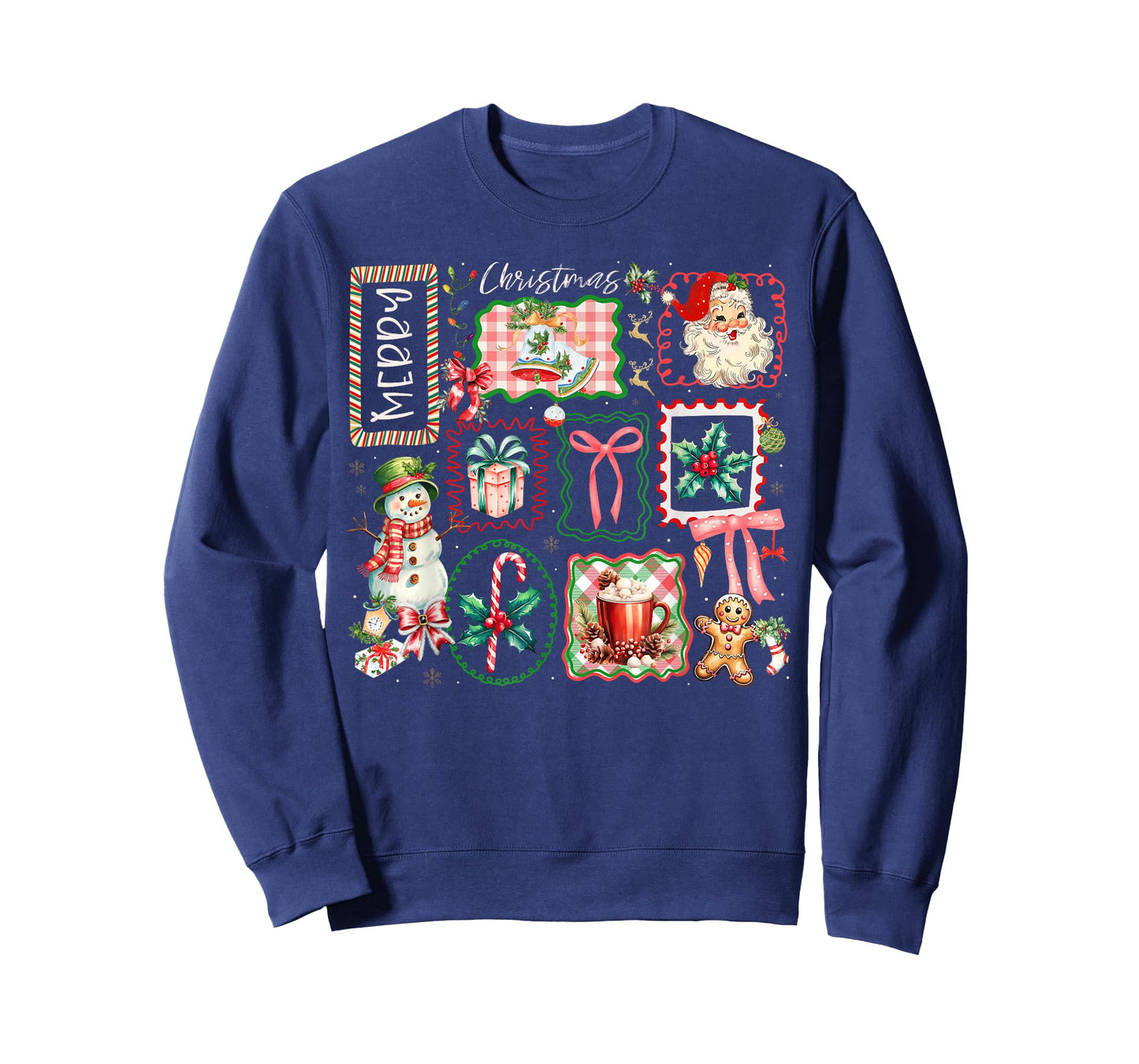 Merry Christmas Santa Snowman Candy Cane Gingerbread Bow T-Shirt