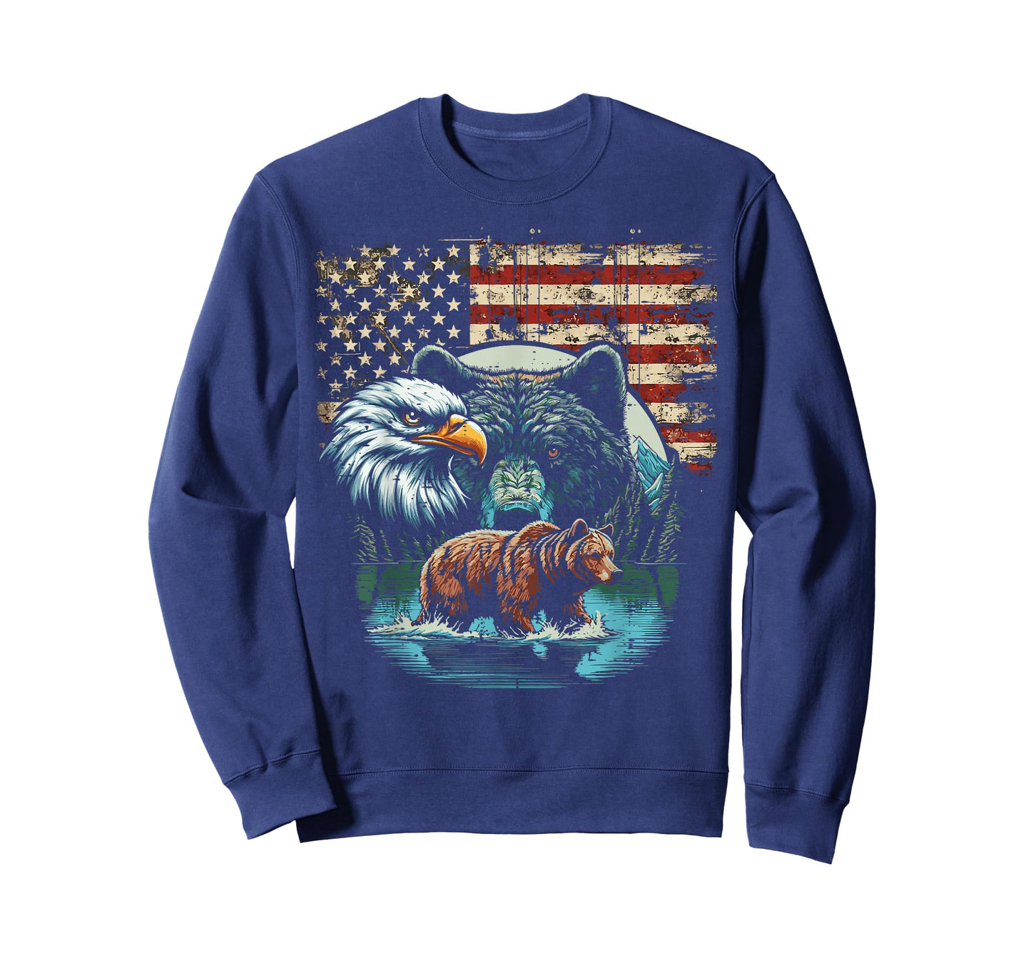 Eagle Wolf Bear USA Flag Freedom Patriotic Men Women Kids T-Shirt