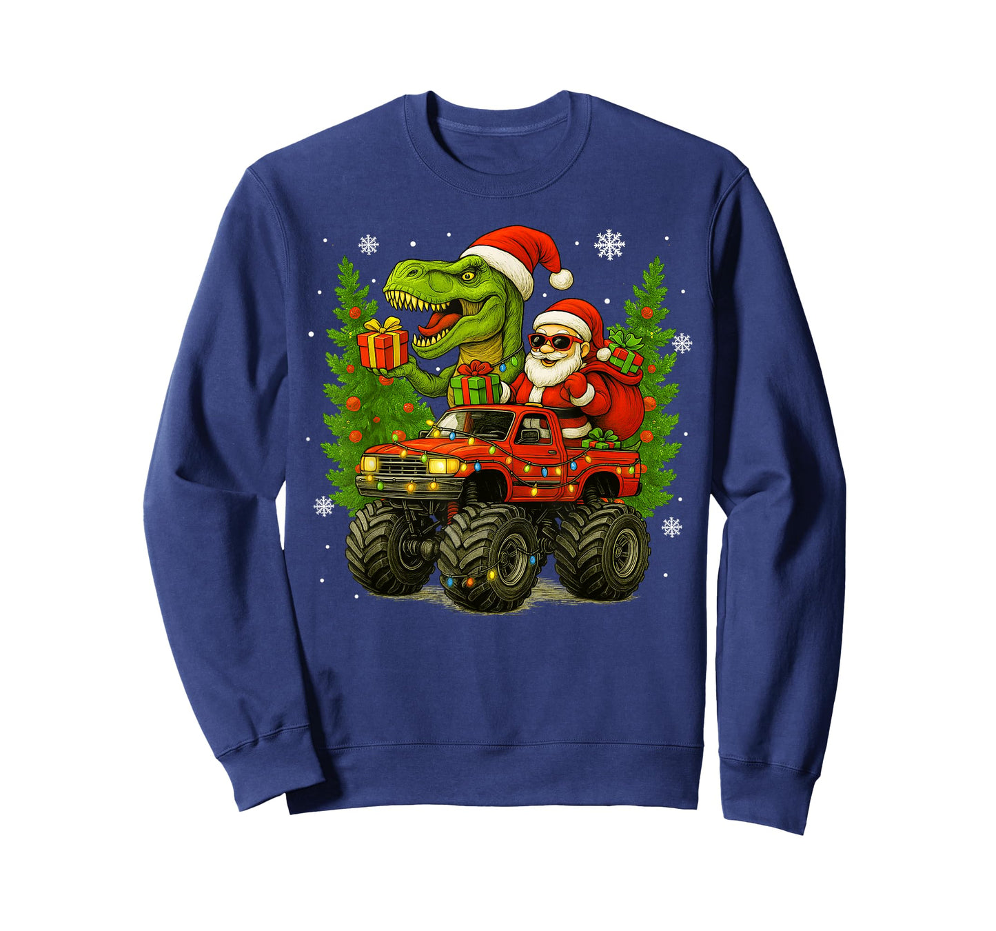 Christmas Santa Monster Truck Dinosaur Lover Men Boy Kid T-Shirt