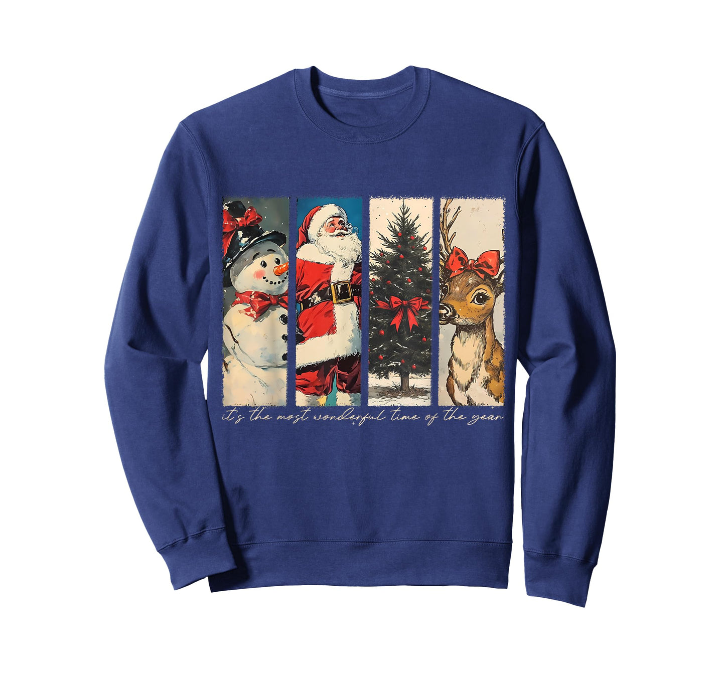 Retro Christmas Santa Claus Snowman Reindeer Christmas Tree T-Shirt