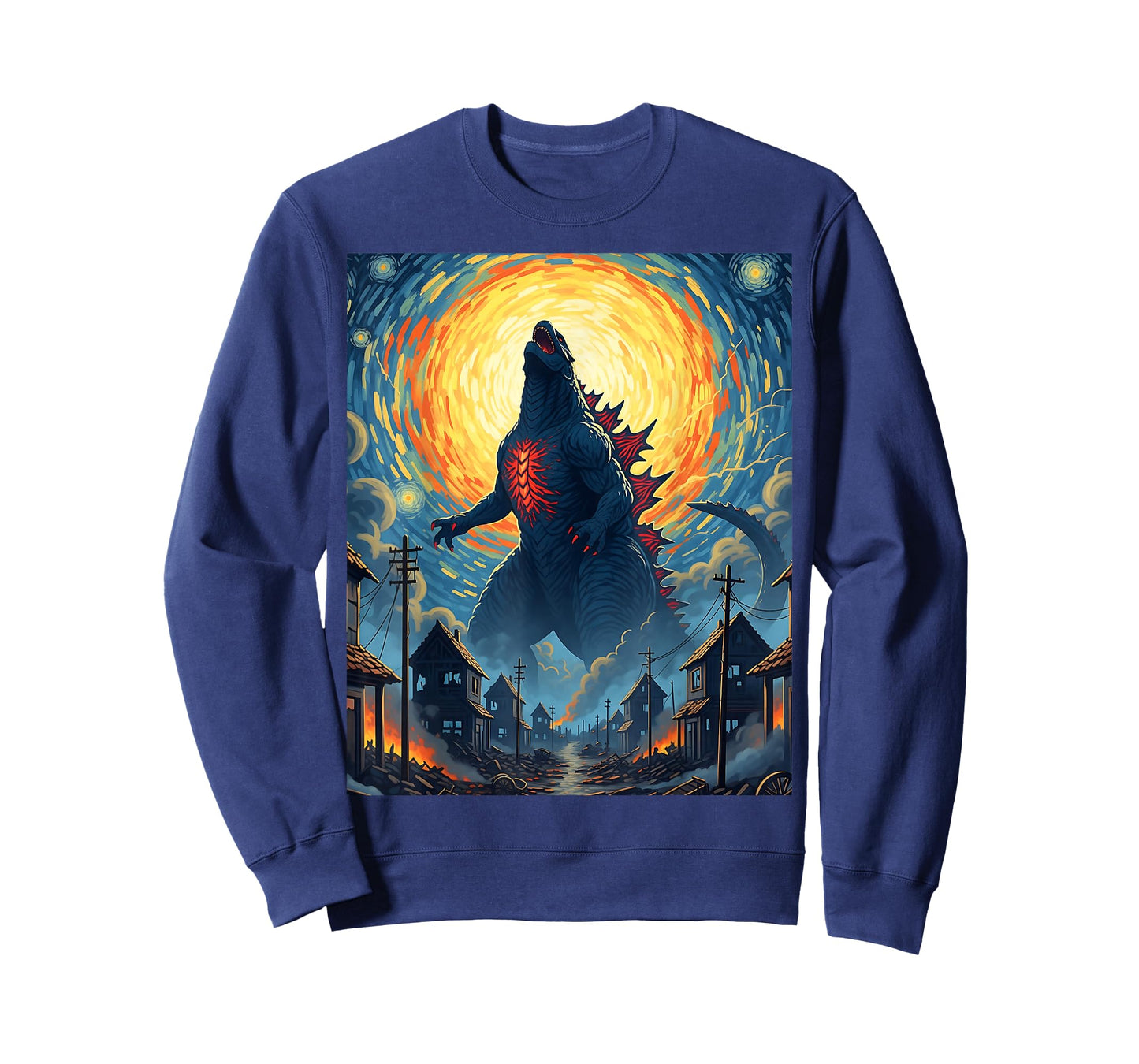 Powerful Kaiju Giant Towering Van Gogh Starry Night T-Shirt