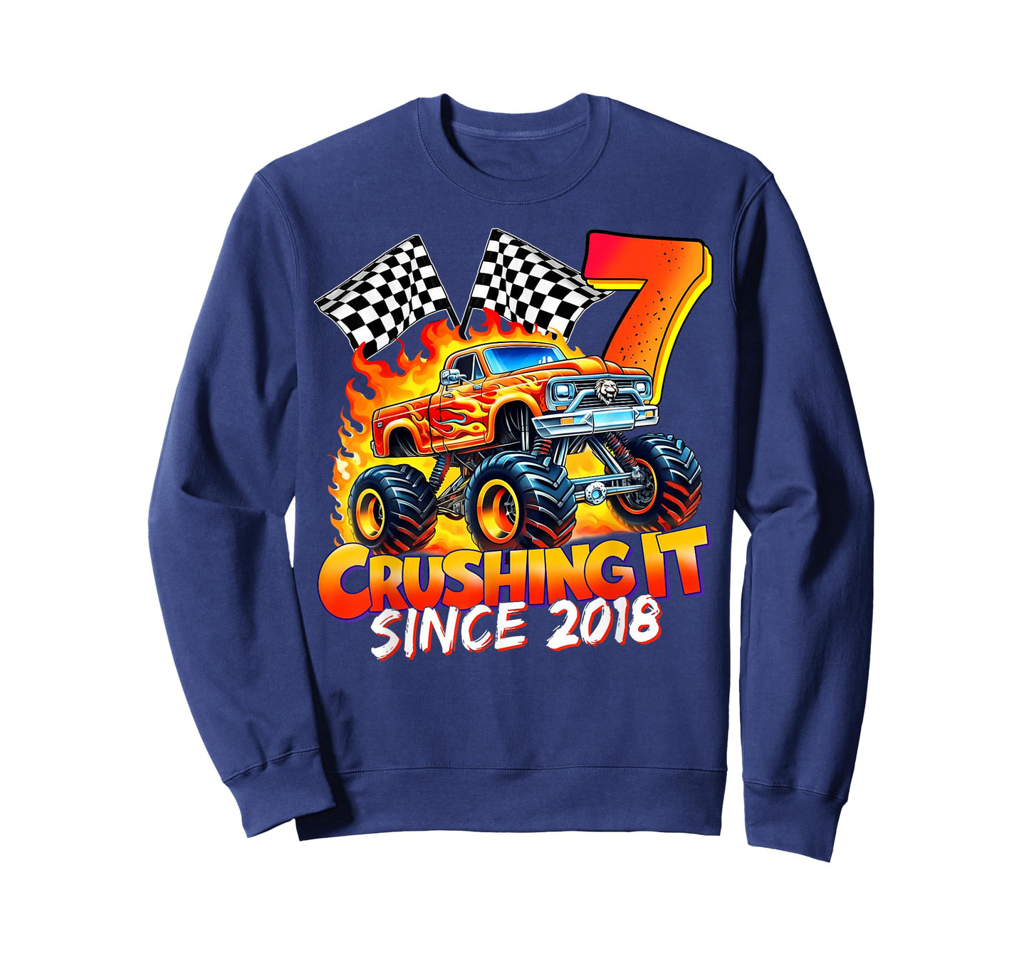Monster Truck Birthday 7 Year Old Born 2018 7th Party Boys T-Shirt