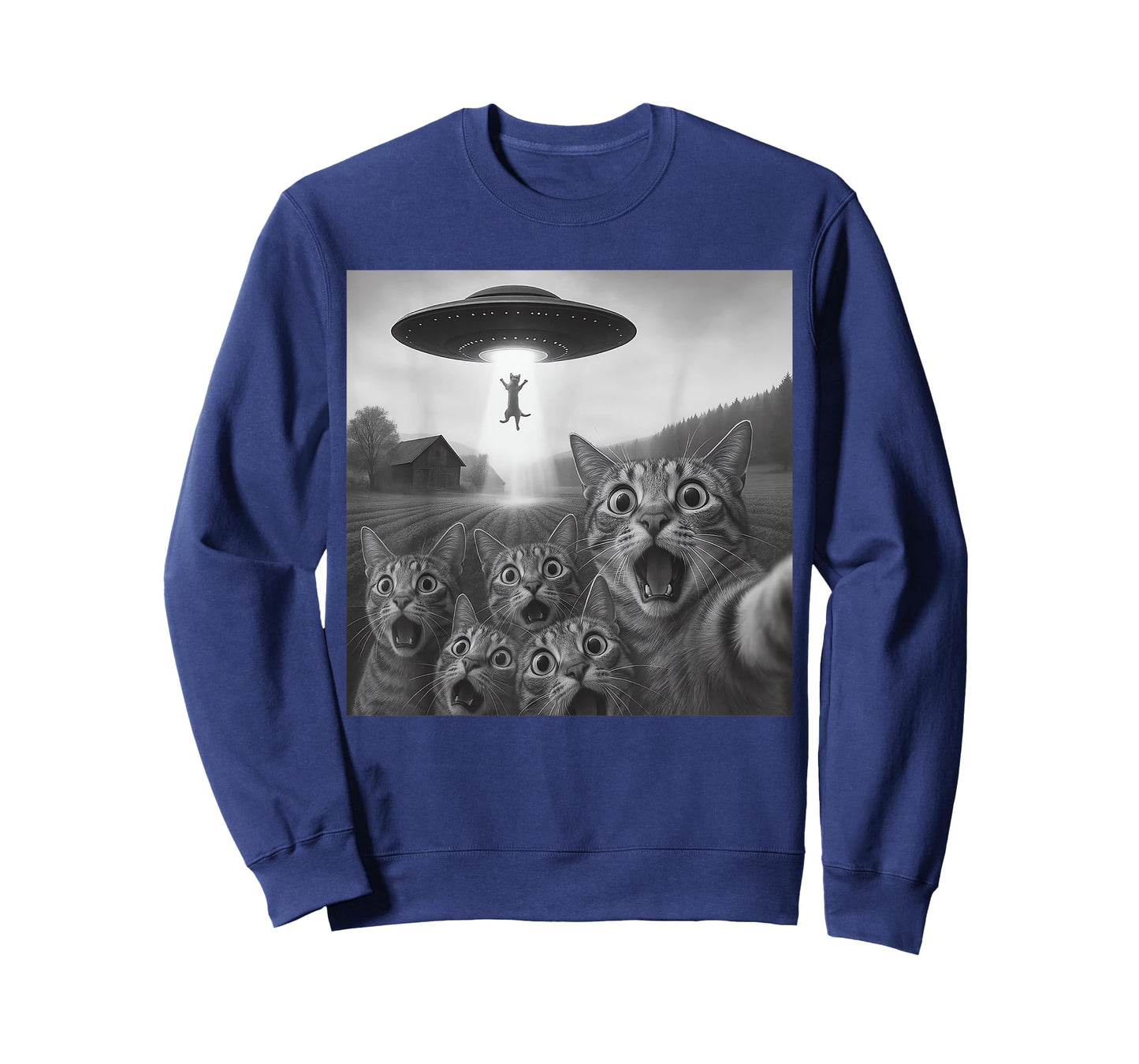 Cat Selfie With Alien UFO For Men Women Kids Funny Cat UFO T-Shirt