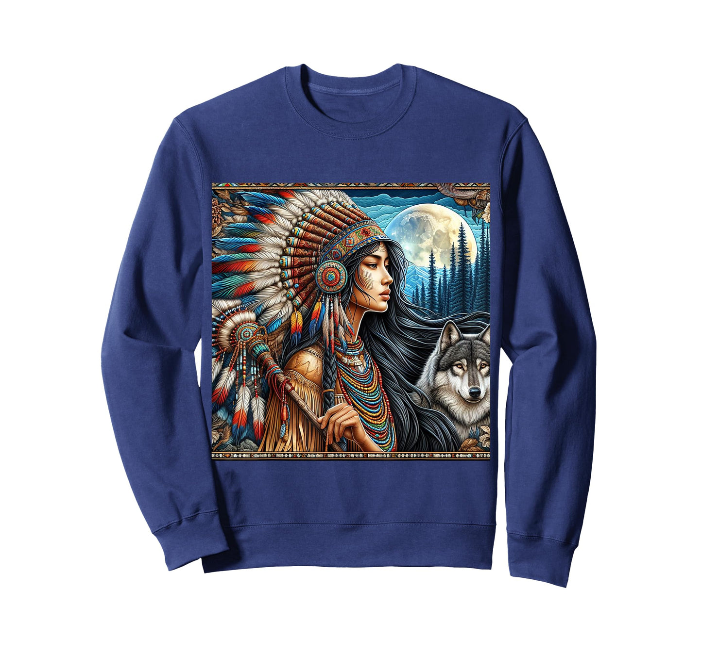 indian native american woman with white wolf vintage gifts T-Shirt