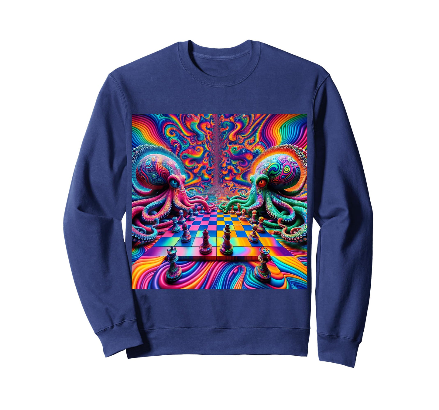Trippy Octopus Alien Chess Battle EDM Music Rave Festival T-Shirt