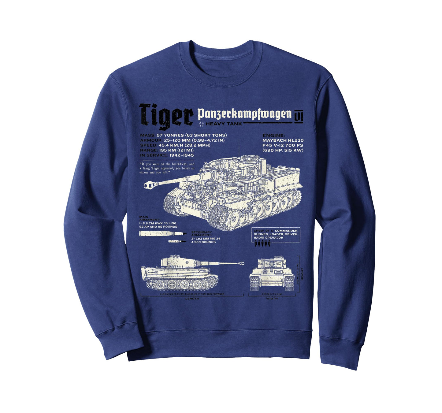 Tiger Tank Panzer World War 2 Blueprint T-Shirt