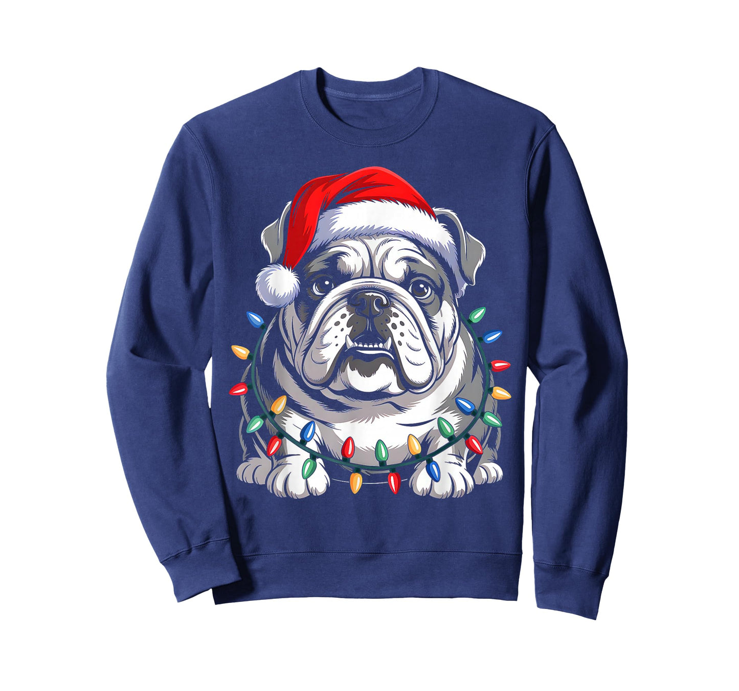 English Bulldog Christmas Lights Santa Hat Xmas Dog Lover T-Shirt