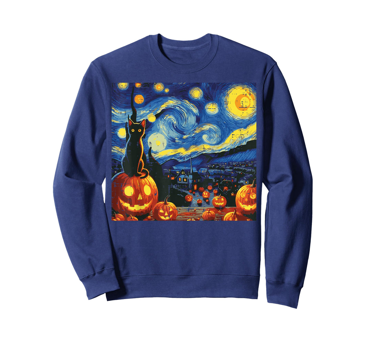 Halloween Starry Night Cat Pumpkins Costume Men Women Kids T-Shirt