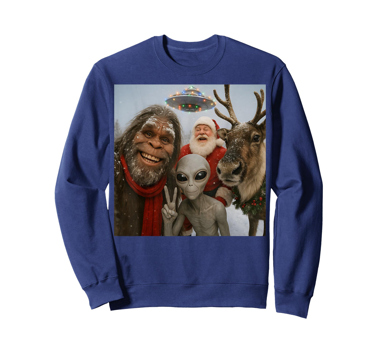 Funny Bigfoot Alien UFO Santa Reindeer Christmas T-Shirt