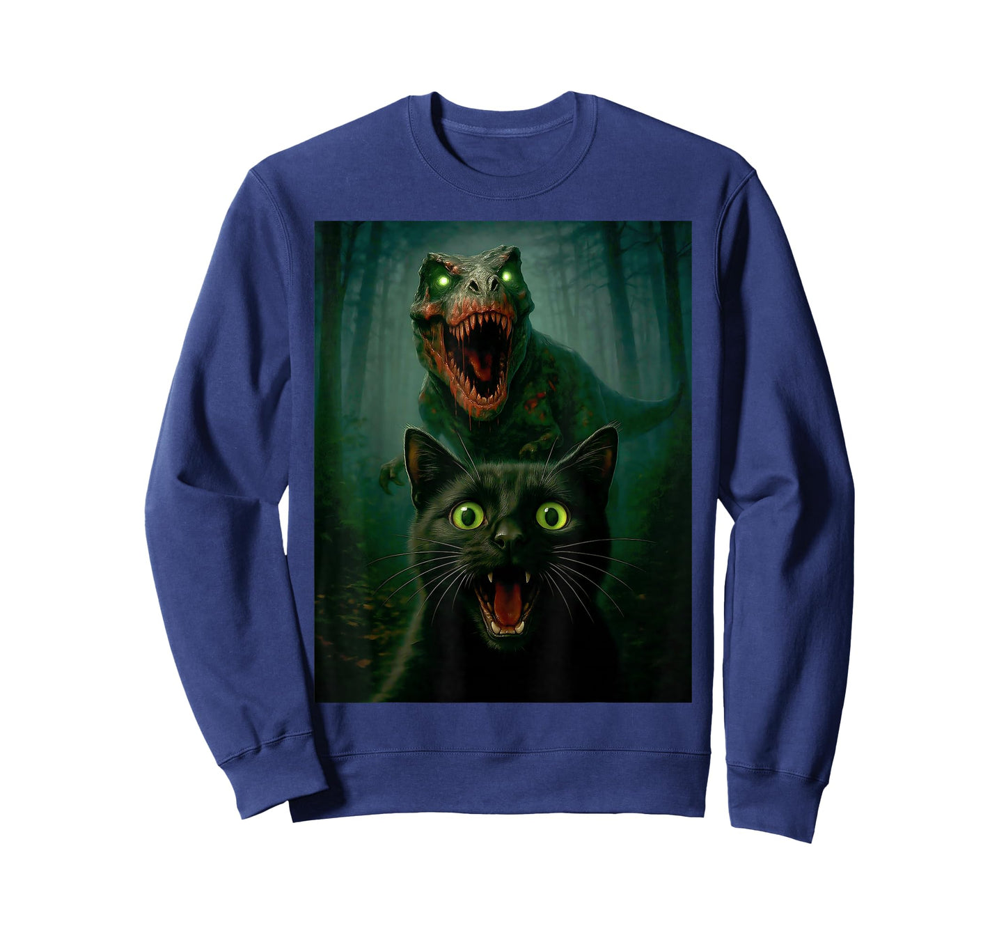 Scared Cat Selfie with Zombie T-Rex Dinosaur Halloween Day T-Shirt