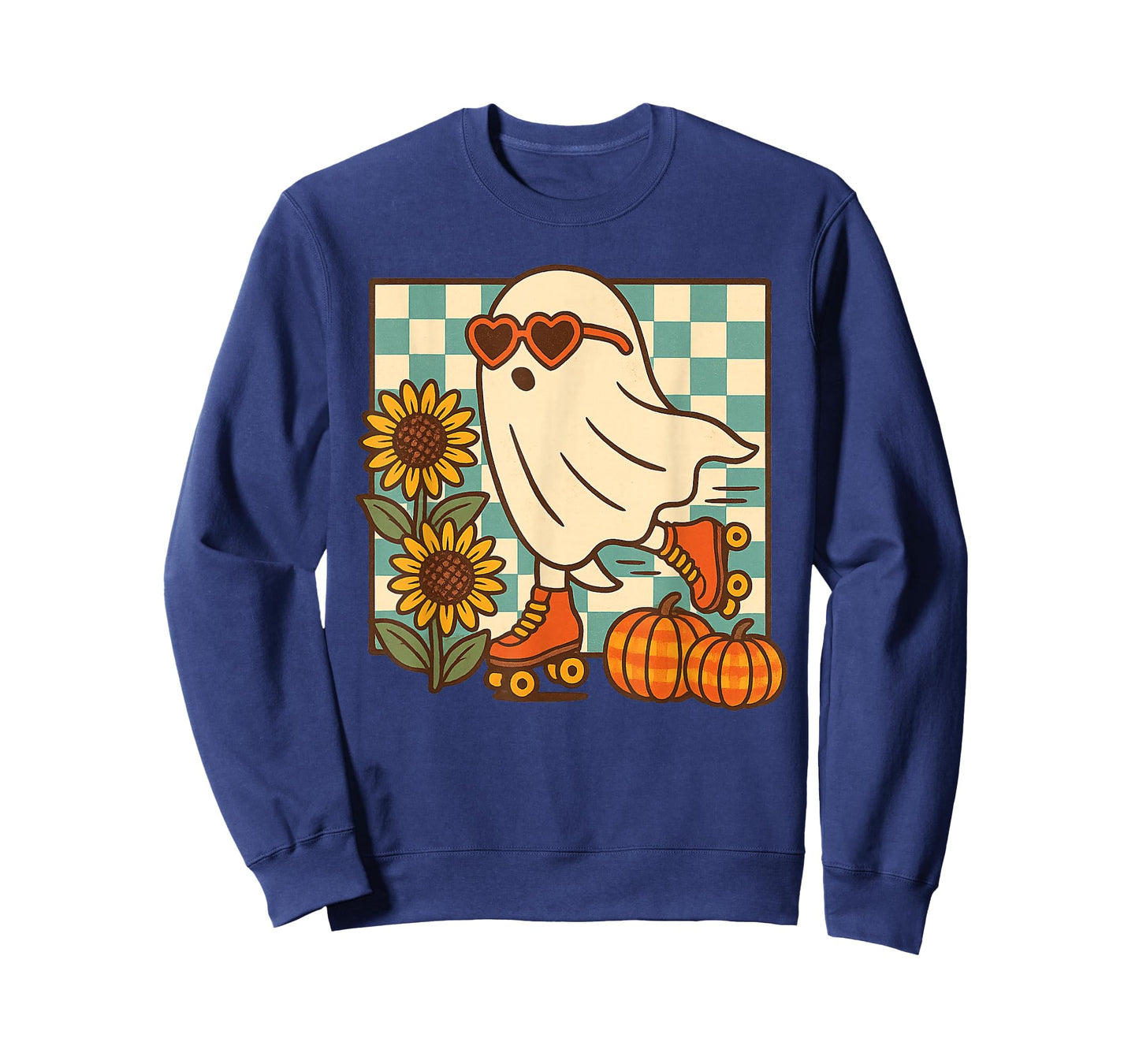 Retro Fall Ghost Roller Skating Halloween Graphic T-Shirt