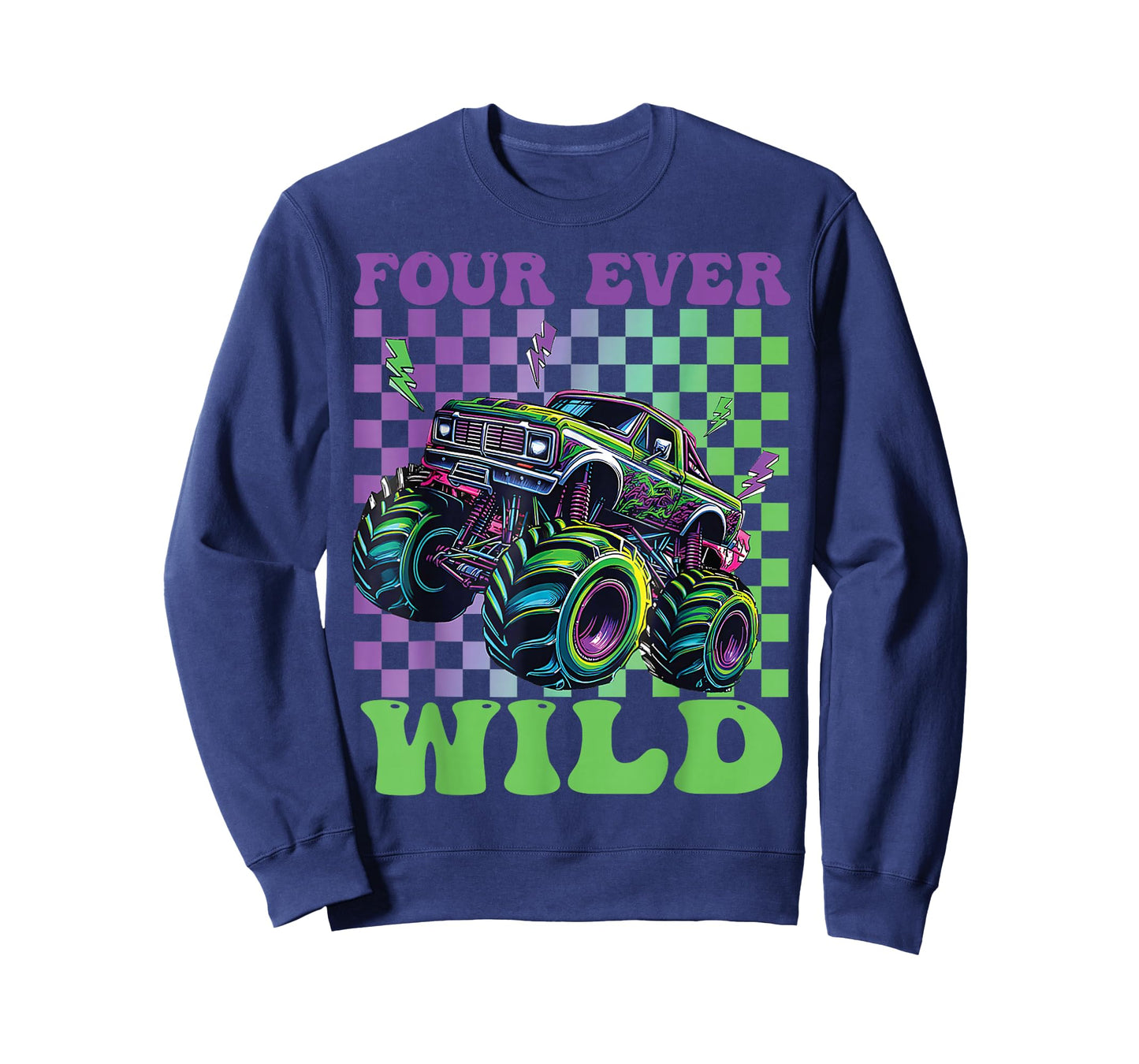 Funny Four Ever Wild 4th Birthday Kids Monster Truck T-Shirt