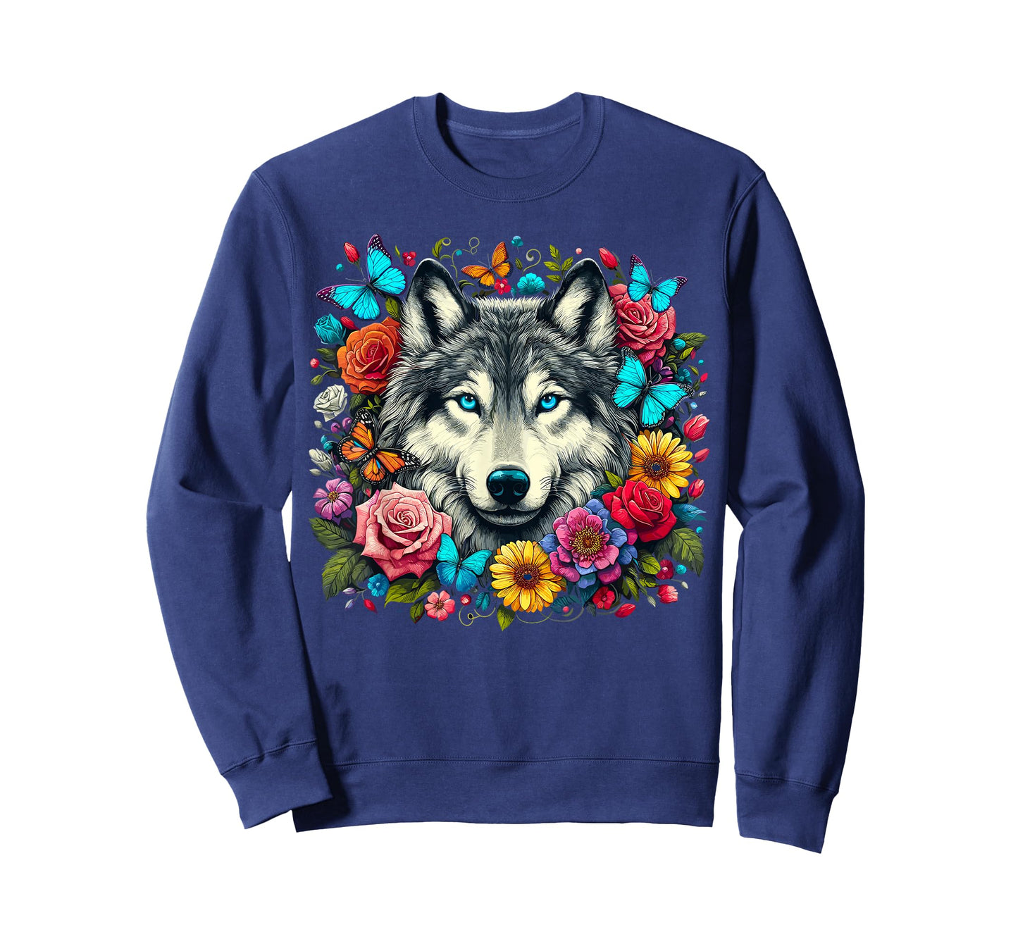 Wolf Animal With Flowers T-Shirt
