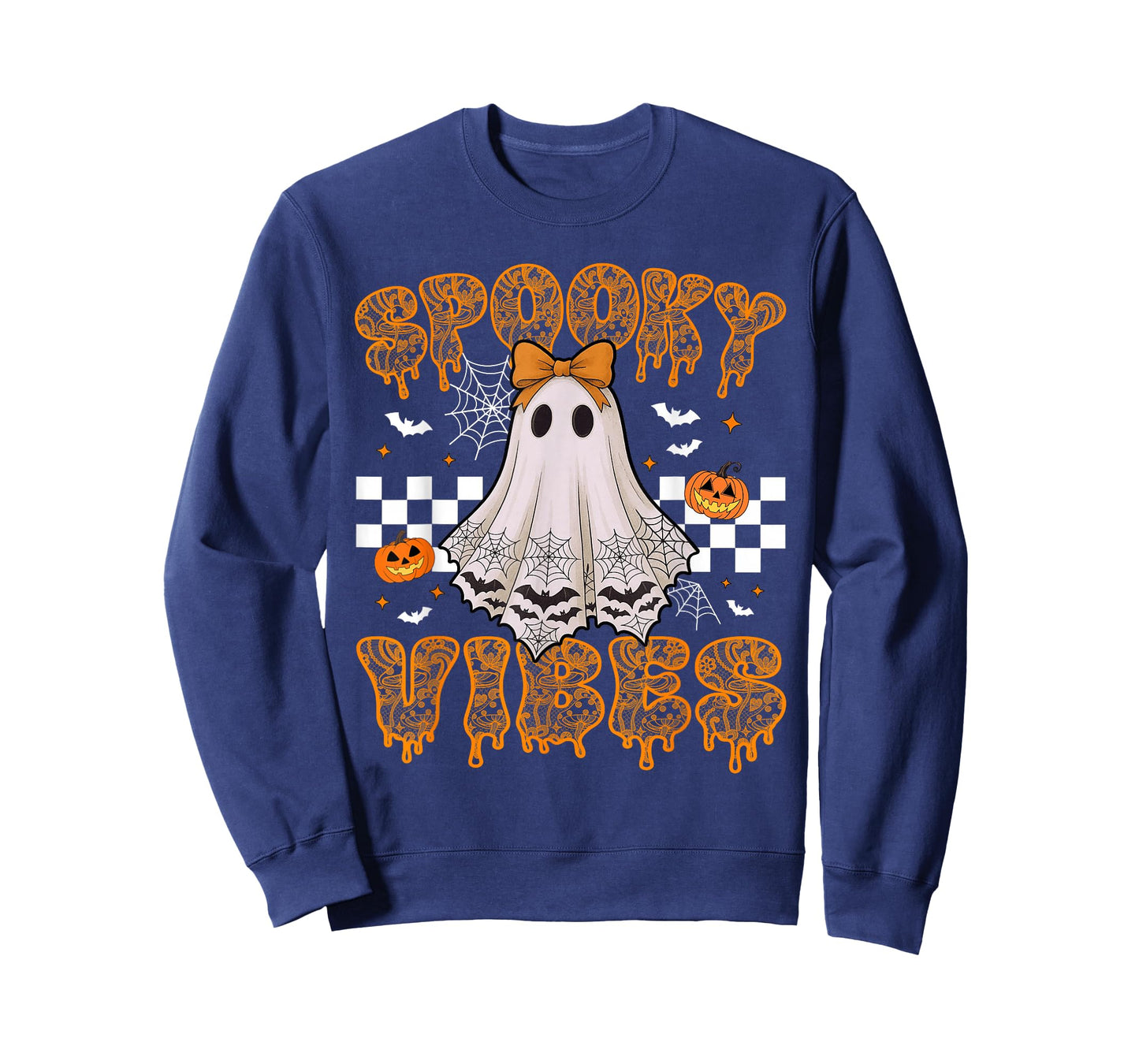 Spooky Vibes Ghost Retro Groovy Halloween Women Girls Kids T-Shirt