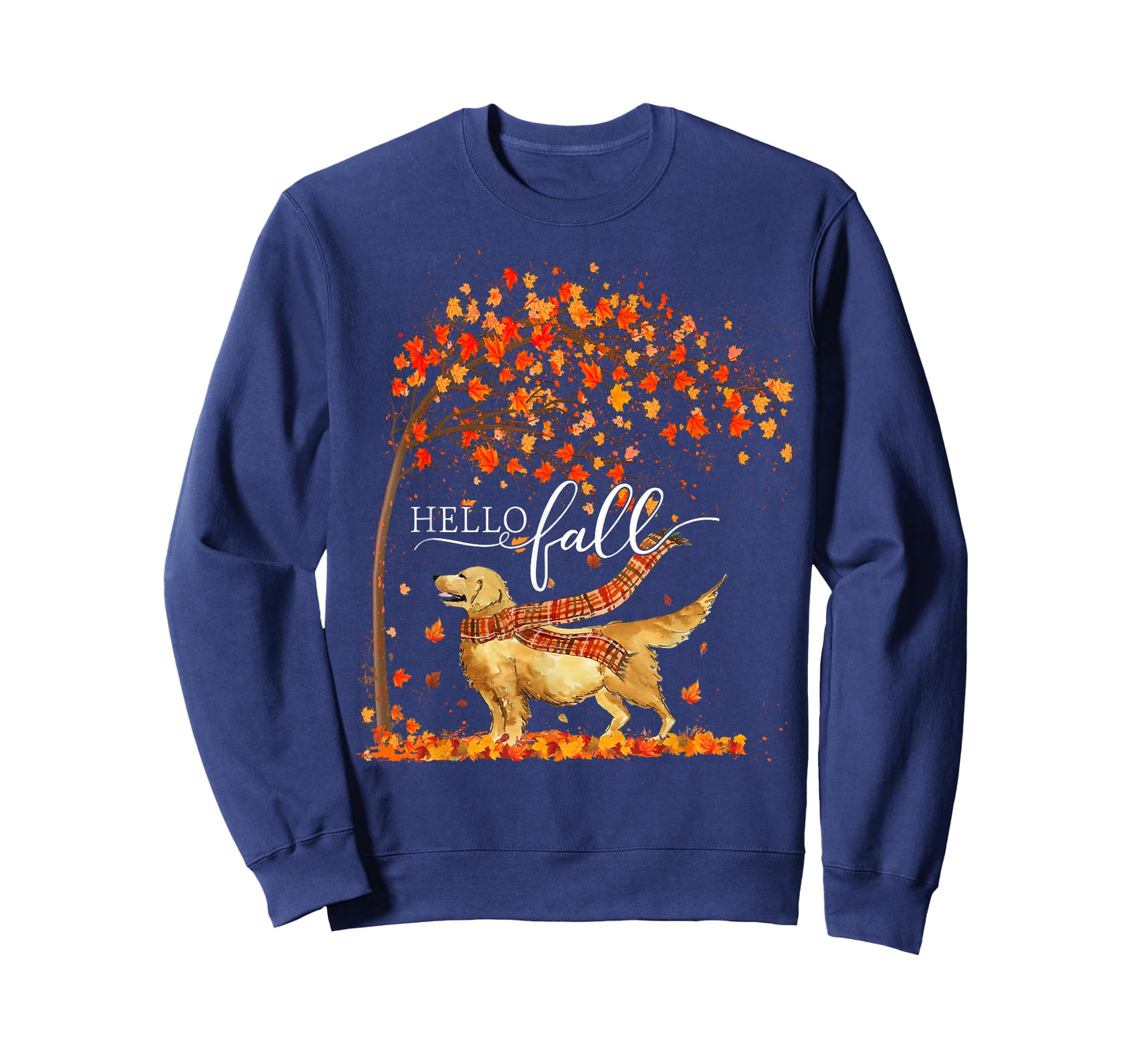 Hello Fall Tree Thanksgiving Dog Lover Golden Retriever T-Shirt for Men Women