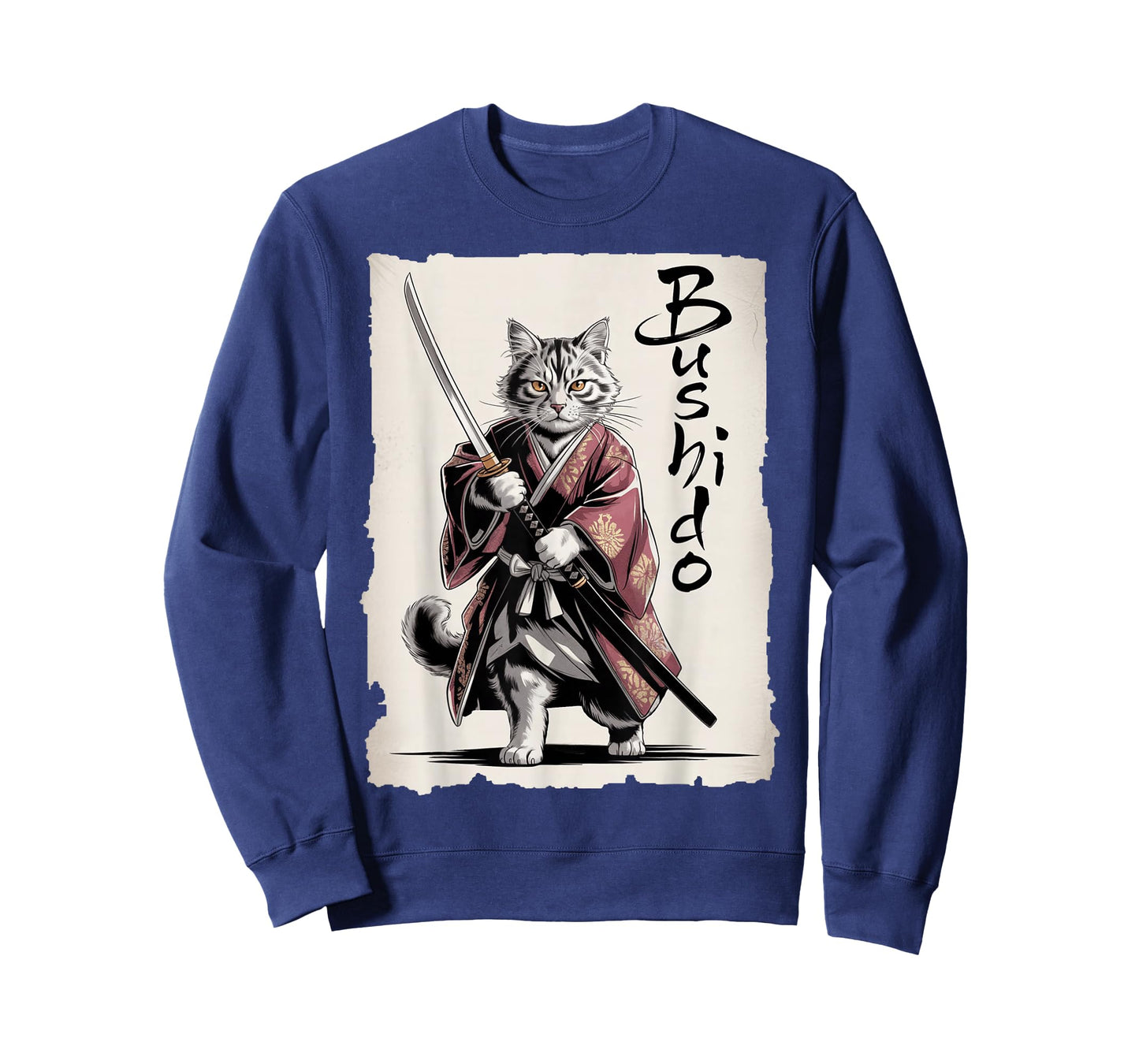 Samurai Cat Vintage Ukiyo-e Warrior Art Graphic Fun Cat Art T-Shirt