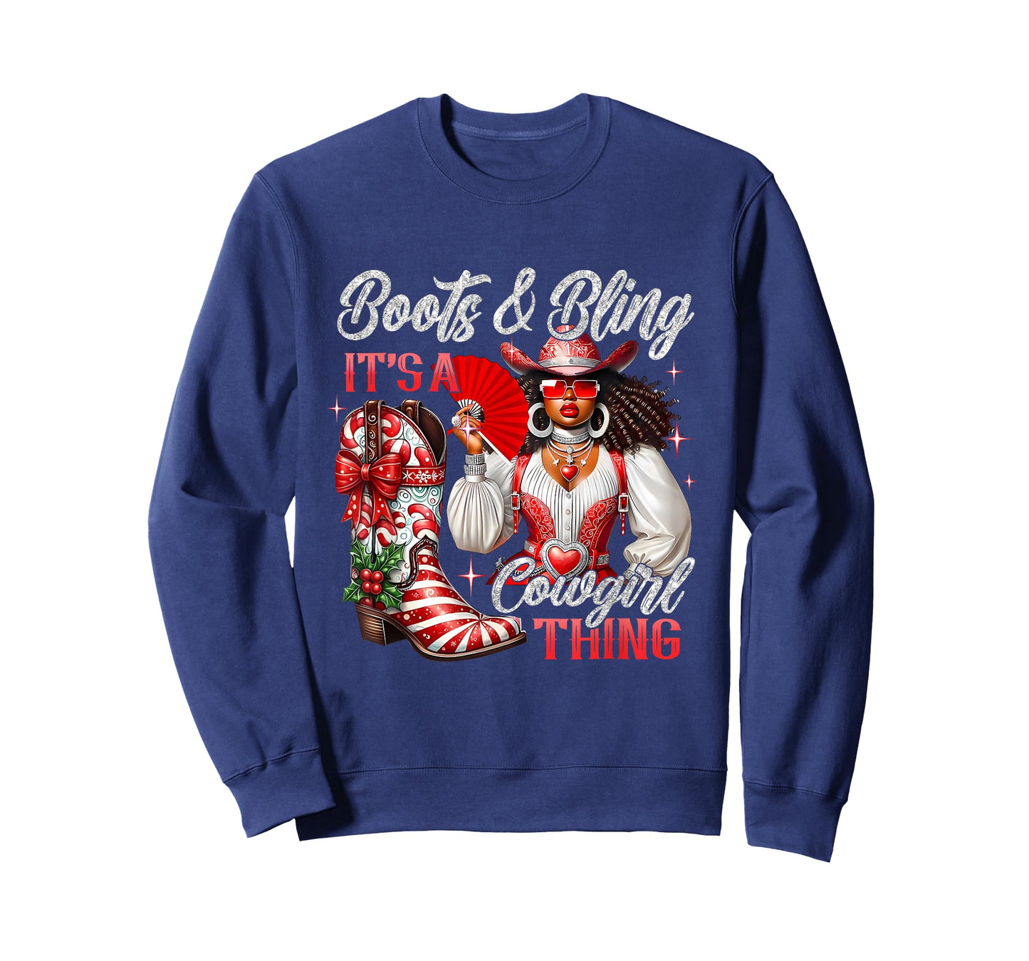 Merry Christmas Boots & Bling Its A Cowgirl Thing Afro Girls T-Shirt