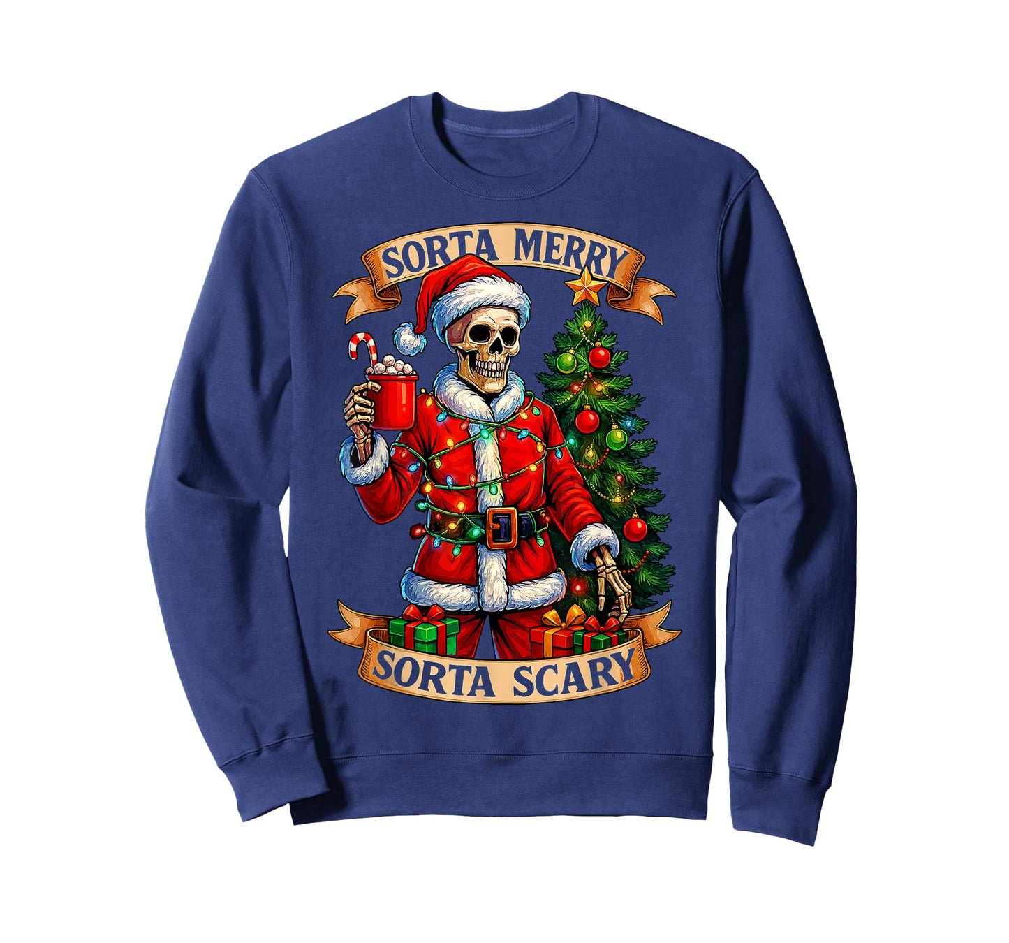 Sorta Merry Sorta Scary Christmas Funny Skeleton Xmas Tree T-Shirt