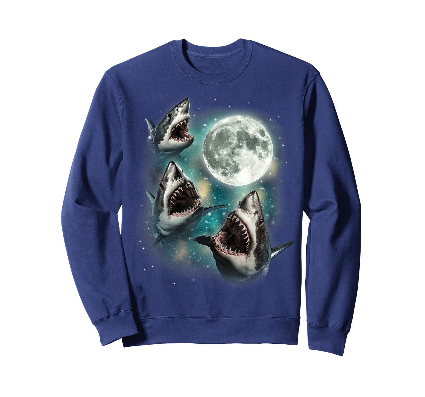 Three Shark Moon | 3 Great Whites Howling Wolfs Moon Parody T-Shirt