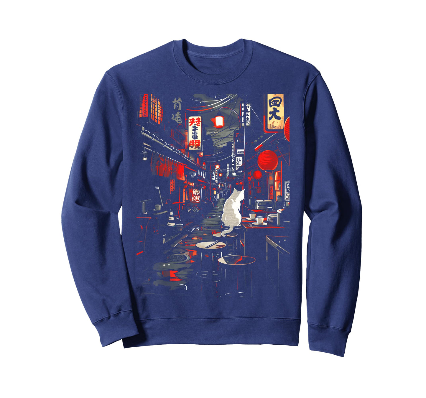 Japanese City Vintage Cat Sushi Japanese street Men Women T-Shirt