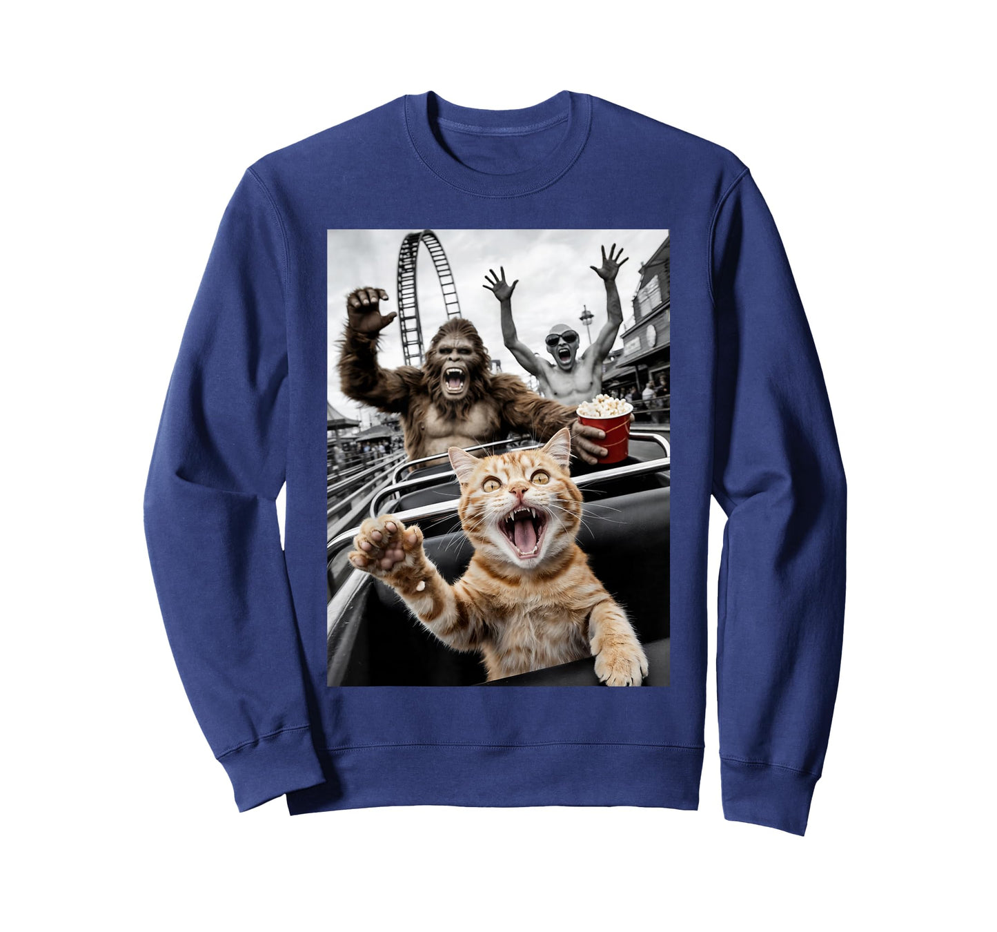 Funny Cat Selfie Bigfoot Alien Roller Coaster T-Shirt