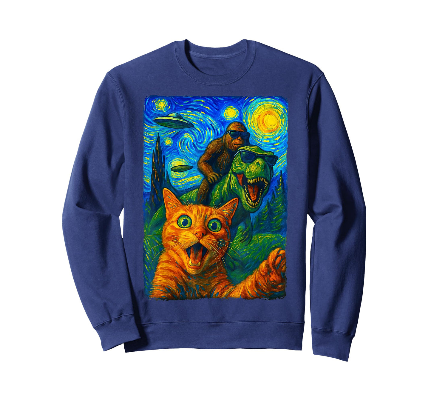 Cat T-Rex Bigfoot UFO Selfie T-Shirt
