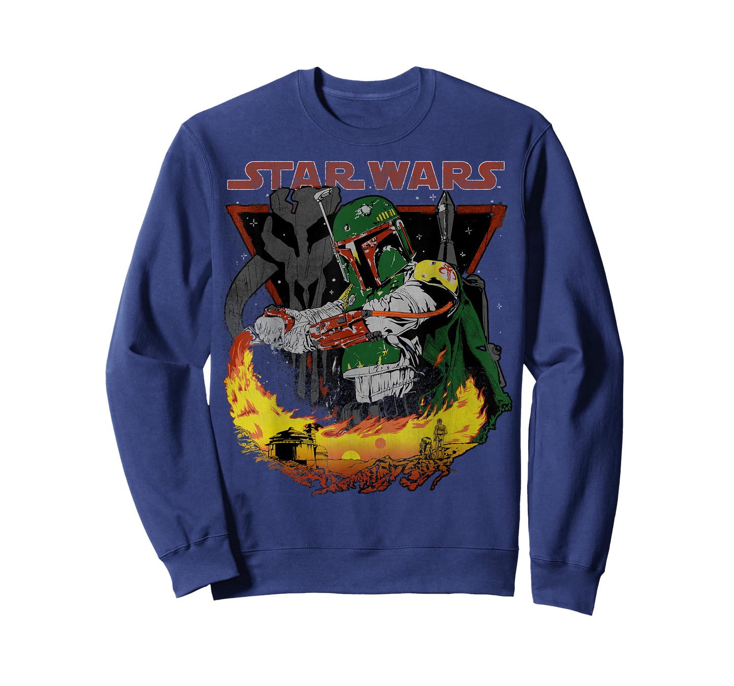 Star Wars Boba Fett Tatooine Flame Retro Poster T-Shirt