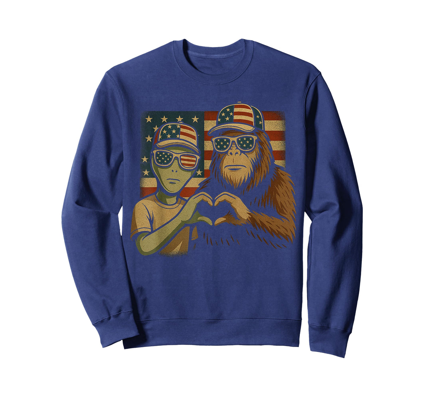 Funny Bigfoot Sasquatch UFO Bigfoot And Alien 4th Of July T-Shirt