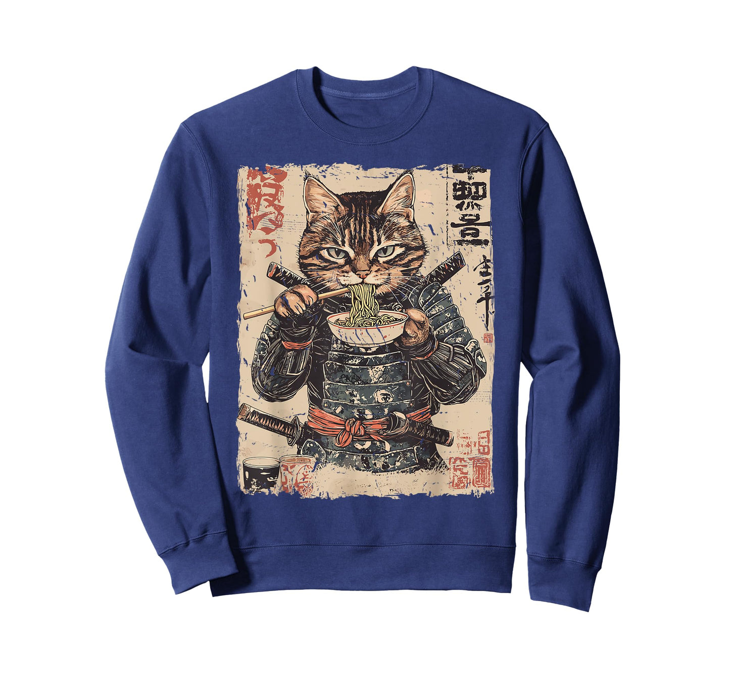 Samurai Cat Loves Ramen Funny Anime Japanese Artwork Samurai T-Shirt