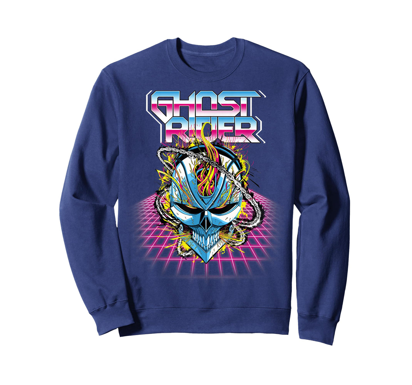 Marvel Ghost Rider Super 80s Retro Neon Grid Graphic T-Shirt T-Shirt