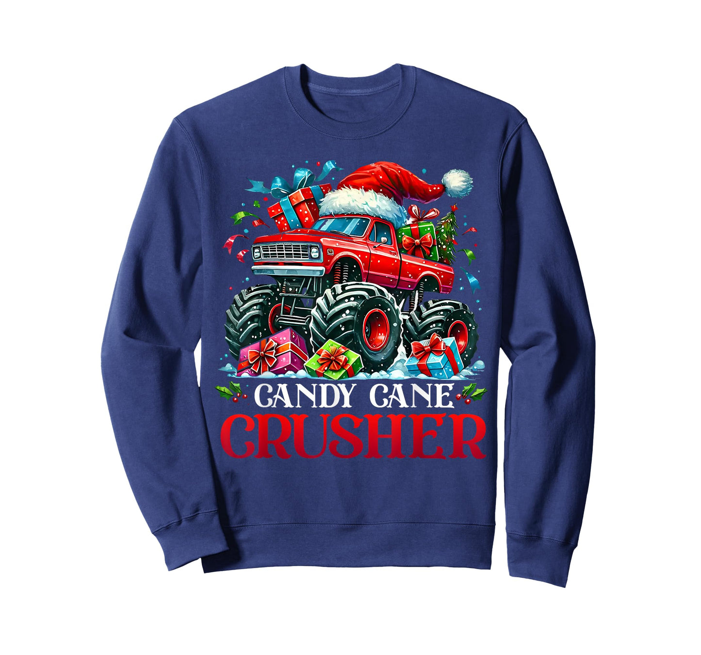 Christmas Candy Cane Crusher Red Monster Truck Present T-Shirt