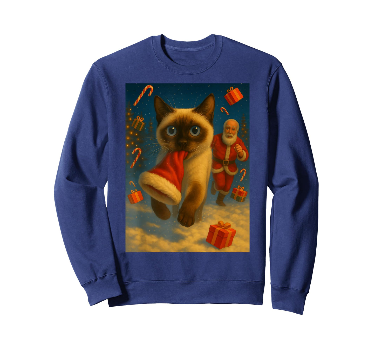 Christmas Santa Sleigh Siamese Cat Selfie Xmas Meme T-Shirt