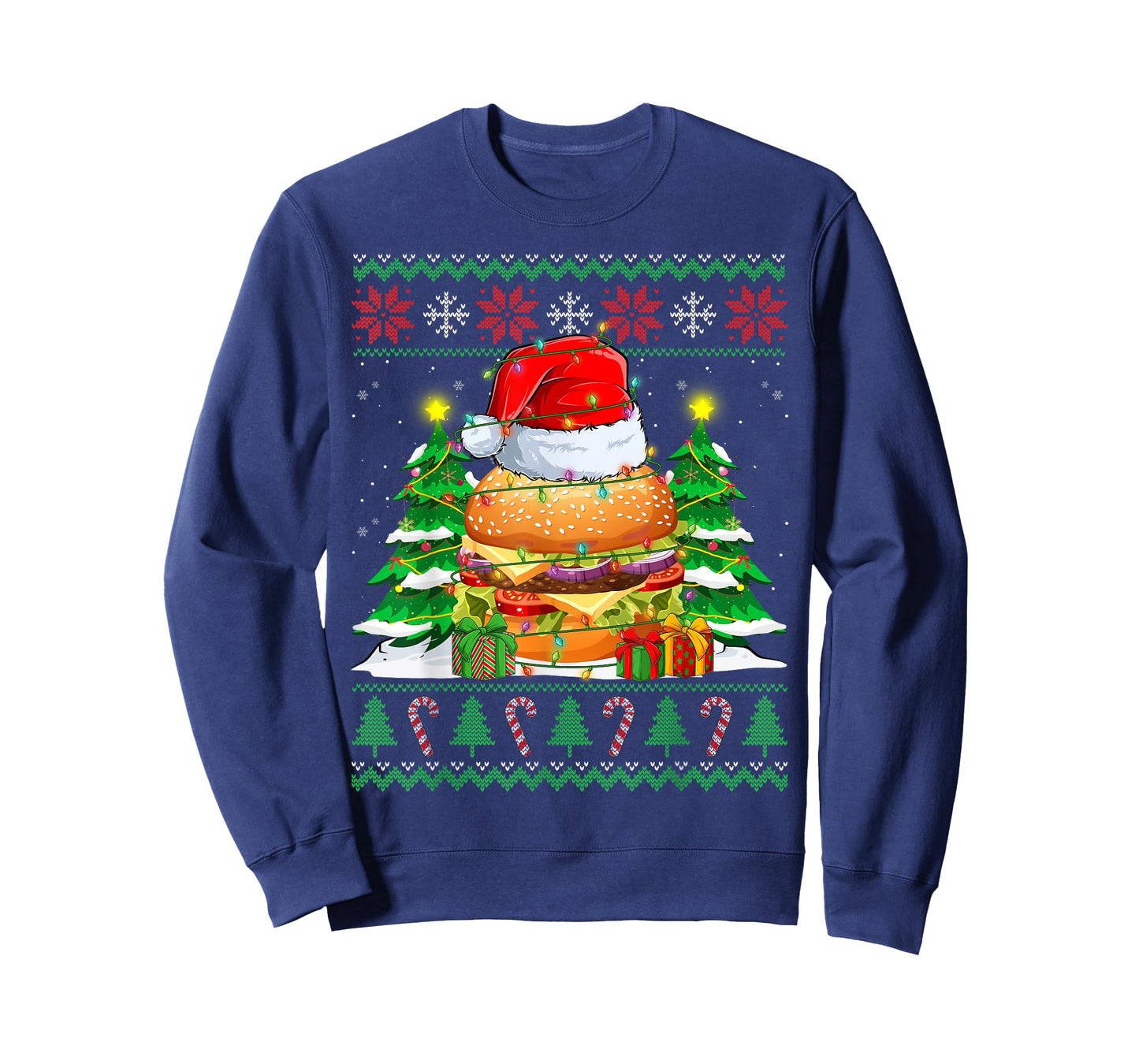 Santa Hamburger Fast Food Lovers Ugly Xmas Sweater Christmas T-Shirt