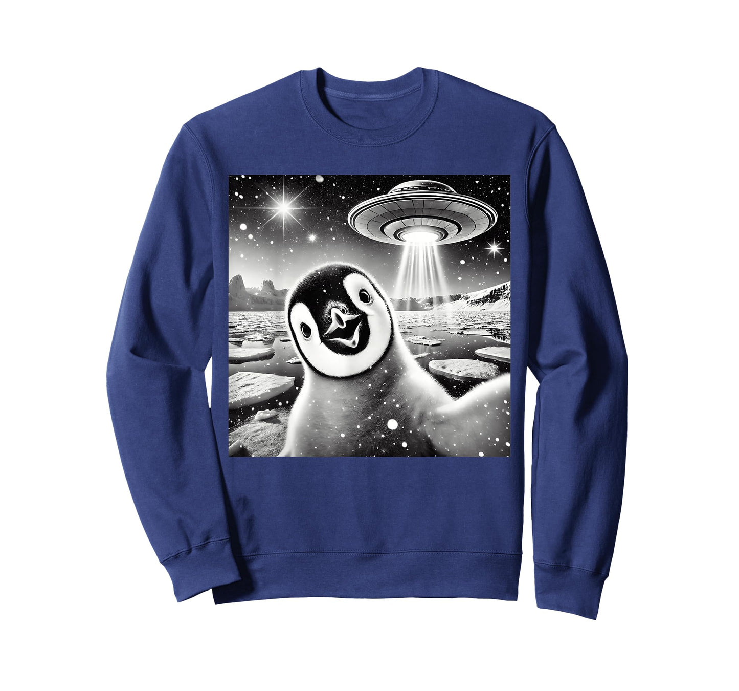 Funny Penguin Selfie UFO Graphic T-Shirt
